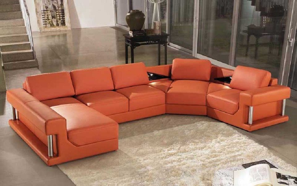 JVmoebel Ecksofa, Ledersofa Ecksofa Polster U Form Couch Sofa Design Wohnlandschaft Neu Orange