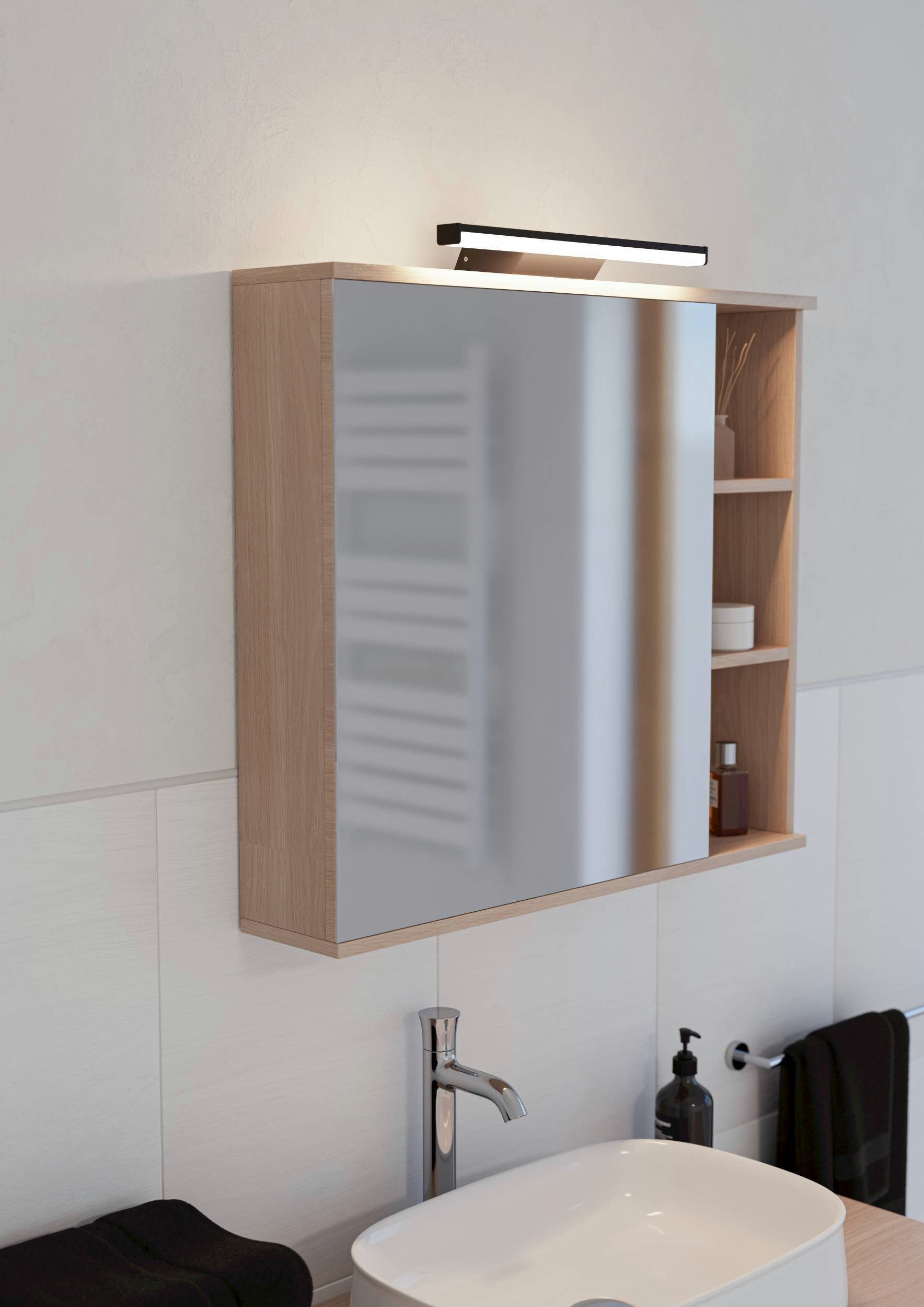 EGLO Spiegelleuchte Regello-Z Spiegelleuchte, ZigBee 3.0, Bad Wandlampe, IP44, Lampe, Bluetooth, Dimmfunktion, Farbwechsel, RGB, mehrere Helligkeitsstufen, LED fest integriert, Kaltweiß, RGB, Wand-/Deckenleuchte - L60 x H4 x AL13 cm - schwarz - 12W inkl.