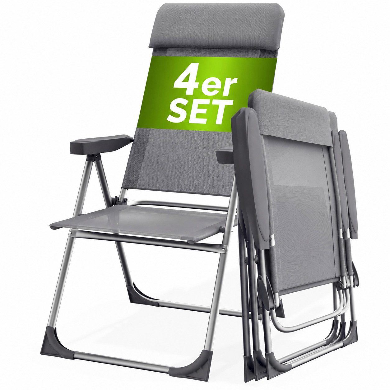 Casaria Gartenstuhl (4 St), Klappbar 4er Set 7-fach Verstellbar Alu mit hoher Rückenlehne