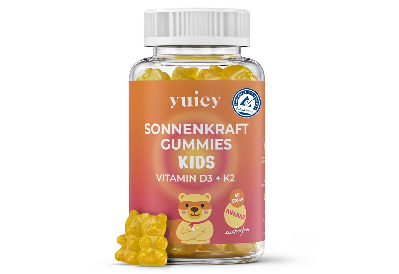 yuicy Kids Sonnenkraft – Vitamin D3 + K2 Gummibärchen für Kinder Gummies, 60 St., 150 g