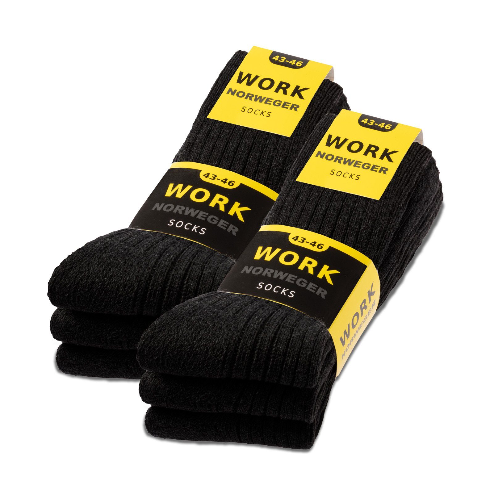 sockenkauf24 Norwegersocken 6 Paar "WORK" Herren Arbeitssocken - Freizeitsocken Wintersocken (43-46, 6 Paar) - 10204 (Schwarz)