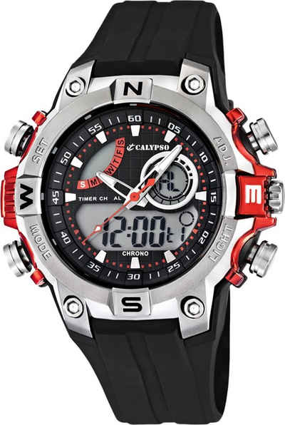 CALYPSO WATCHES Digitaluhr Calypso Jugend Uhr K5586/1 Kunststoffband, Jugend Armbanduhr rund, Kautschukarmband schwarz, Sport