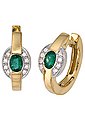 JOBO Paar Creolen, 585 Gold bicolor mit 16 Diamanten und Smaragd, Bild 2