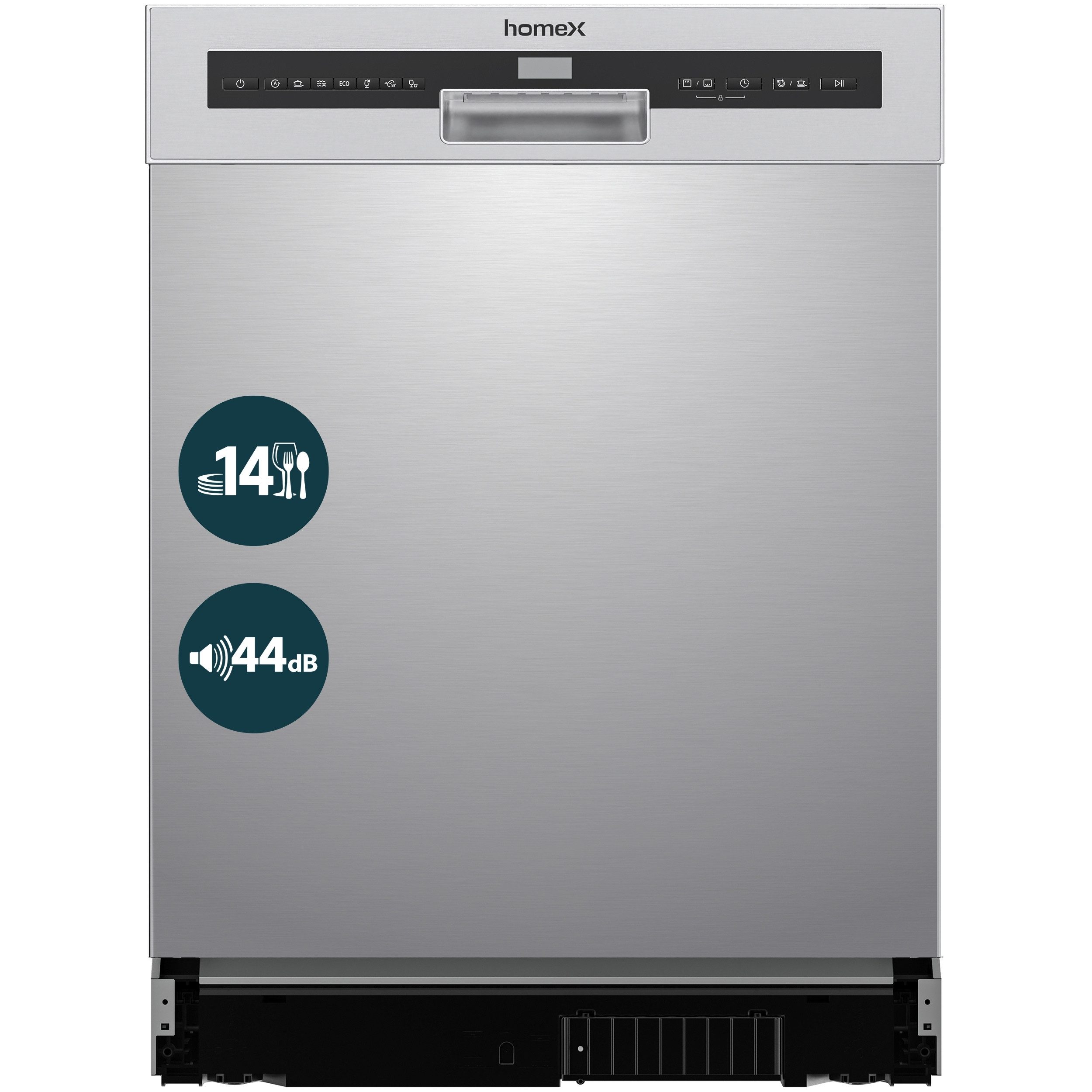 homeX Unterbaugeschirrspüler DWBU601444C, 10 l, 14 Maßgedecke, Spülmaschine 60cm unterbaufähig, 7 Programme, 14 Gedecke, AquaStop