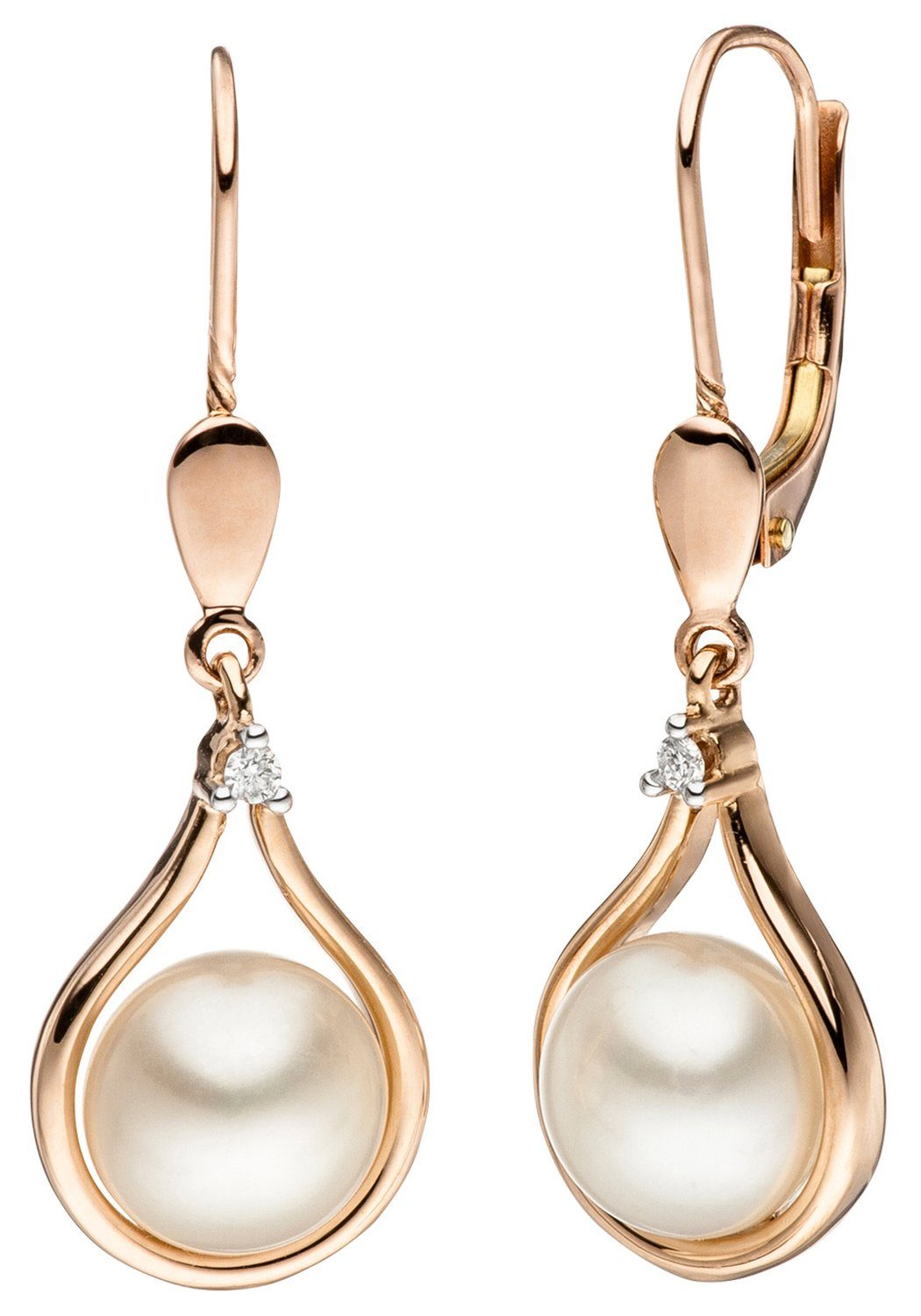 JOBO Perlenohrringe, 585 Roségold 2 Diamanten 2 Süßwasser Perlen online  kaufen | OTTO