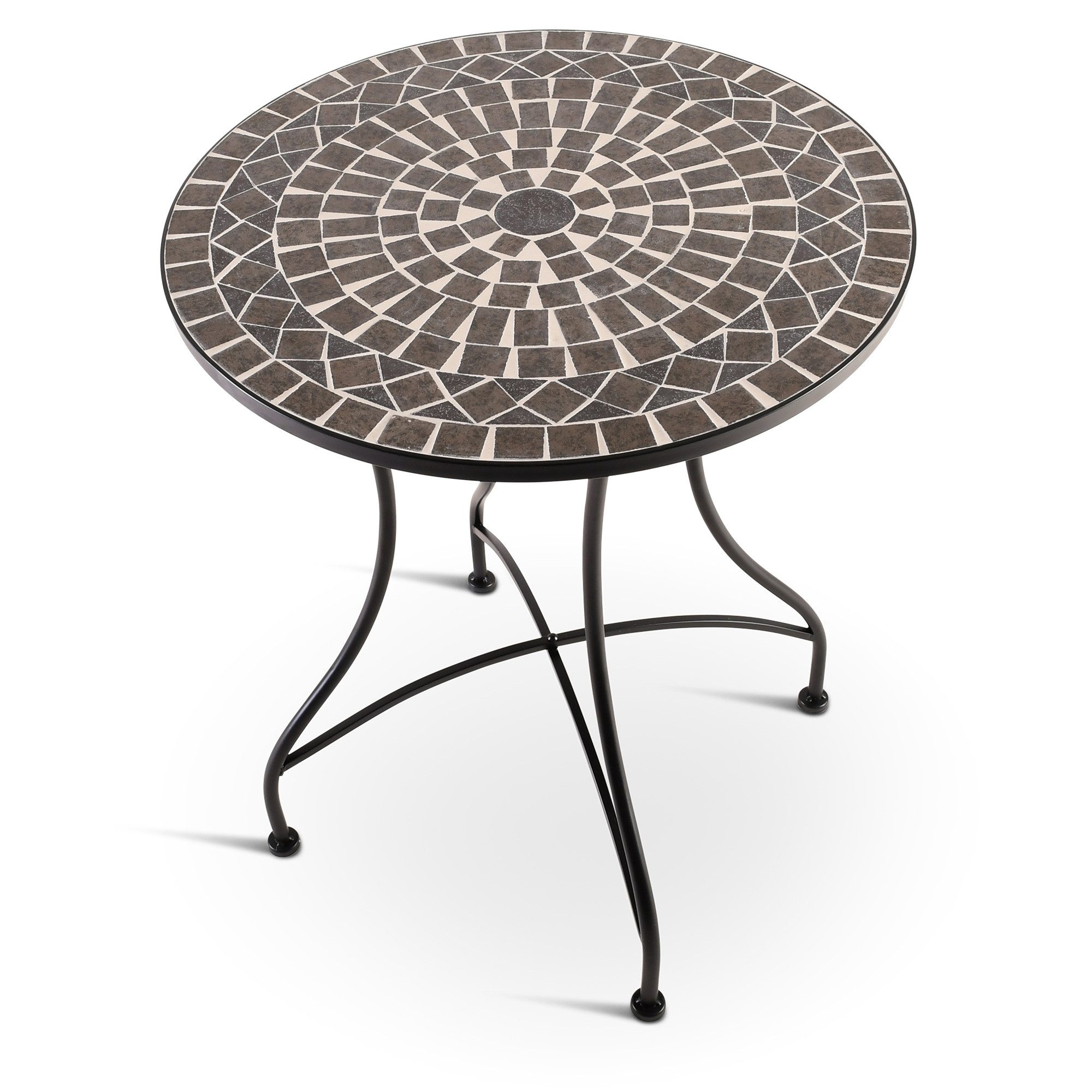 Raburg Gartentisch Mosaiktisch, Balkon- und Terrassentisch, 60 cm Ø, 72 cm hoch, Mayla (rund), liebevolle Handarbeit, Mosaikmuster, schwarzes Metallgestell