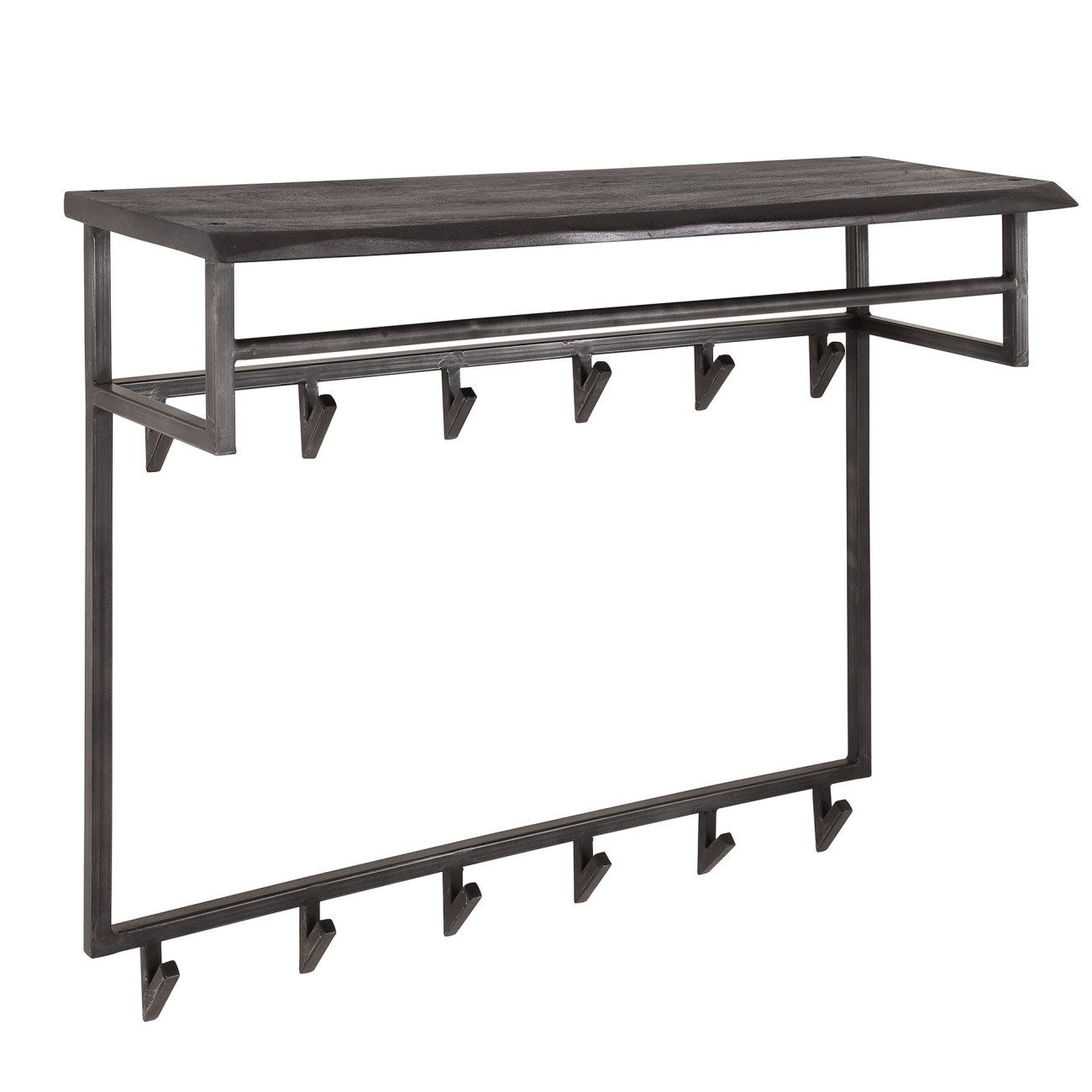 Feeling4Home Garderobe Cheyuzi - Akazie massiv Schwarz, mit Hutablage & 12 Haken, Unikat, Hutablage mit feiner Maserung und schwarzem Finish