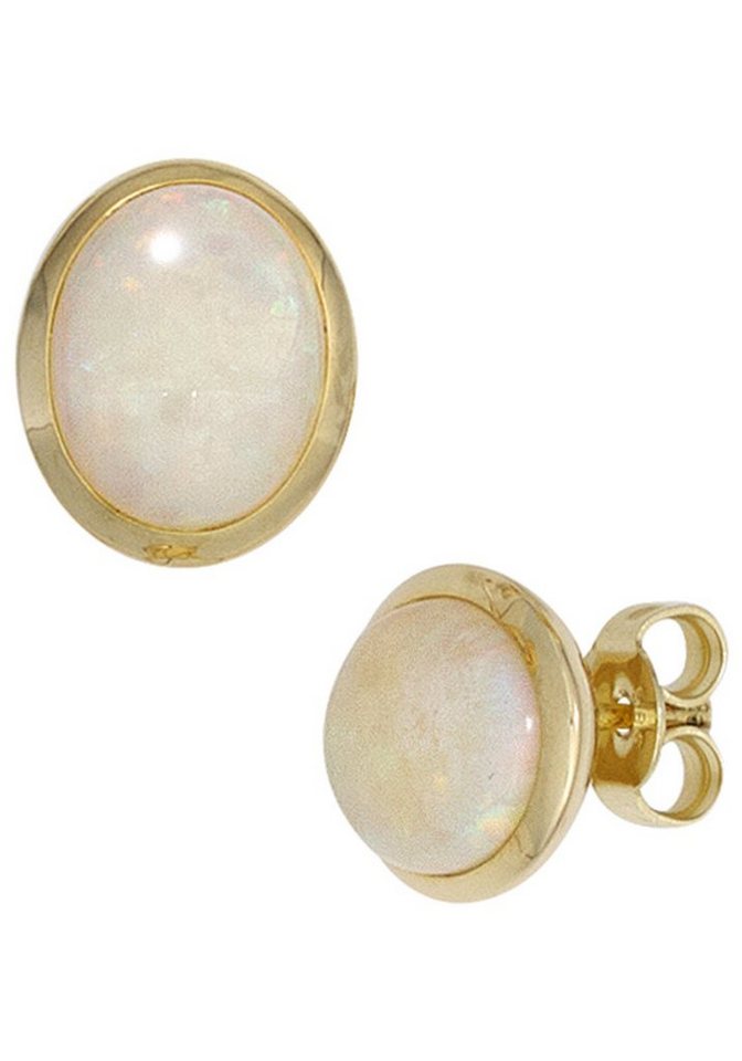 Massiv 18 Kt Gold 750 Ohrstecker Ohrringe mit 6mm Weiß Opal