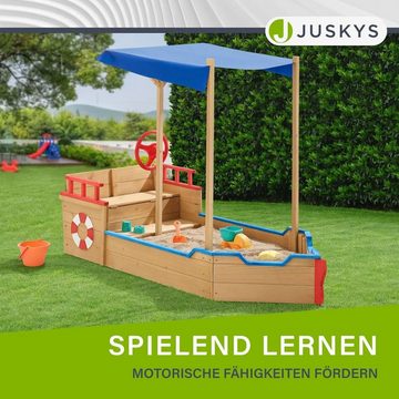 Juskys Sandkasten Käpt´n Pit, Piratenschiff aus Holz, mit Bodenplane, Stauraum und Sitzbank