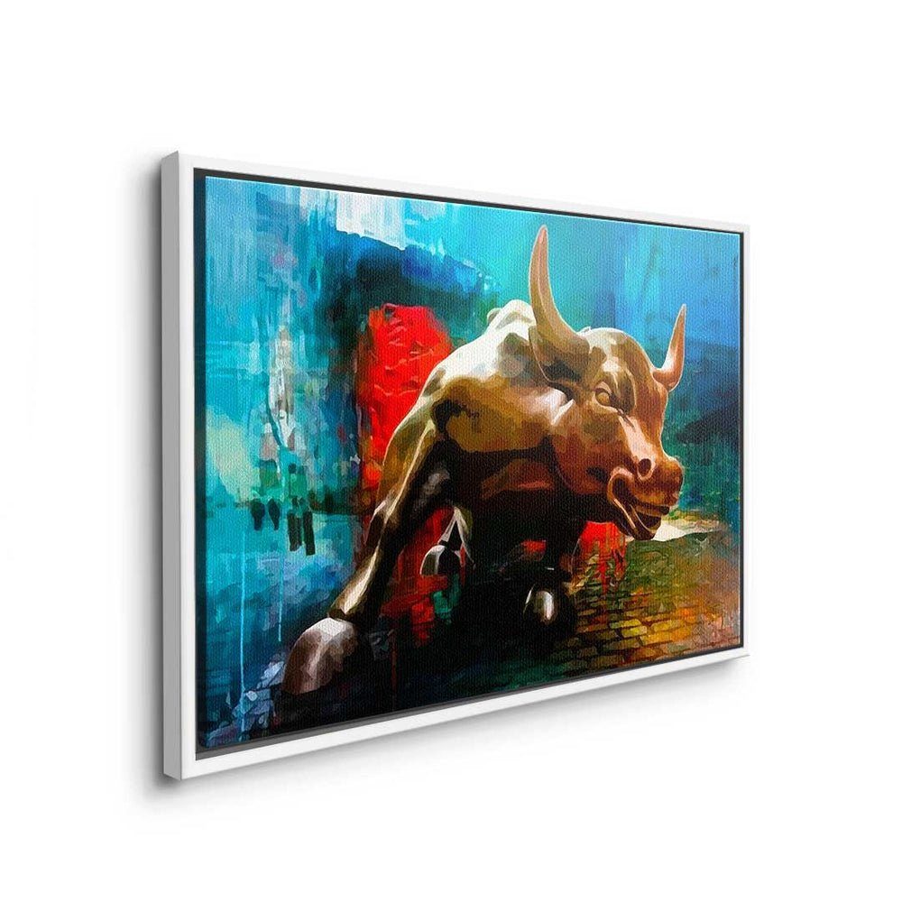 DOTCOMCANVAS® Leinwandbild, Premium Bull - Trading Leinwandbild schwarzer - Rahmen Motivation Bronze 