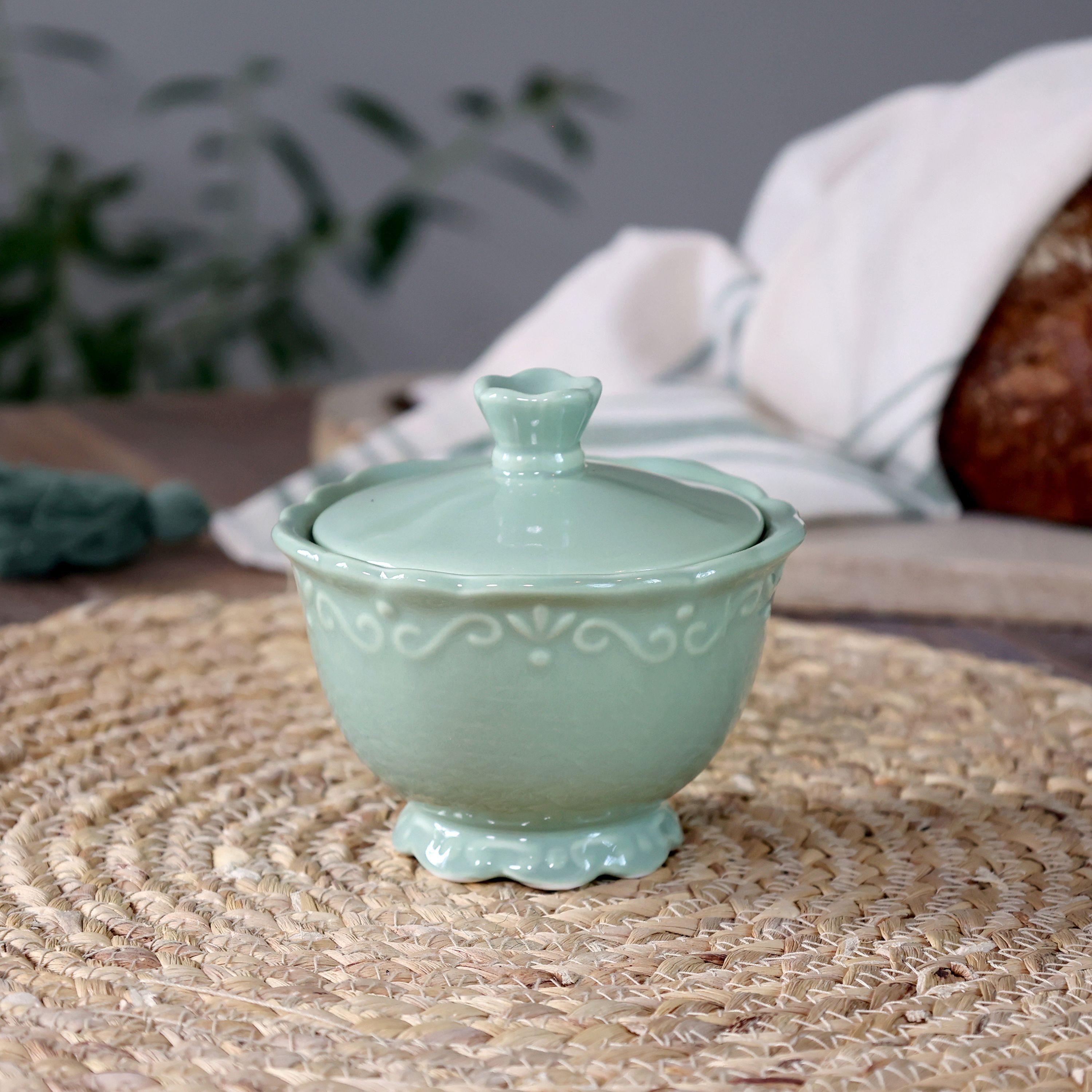 Chic Antique Milch- und Zuckerset Chic Antique - Zuckerschale Zuckerdose Porzellan Provence Grün