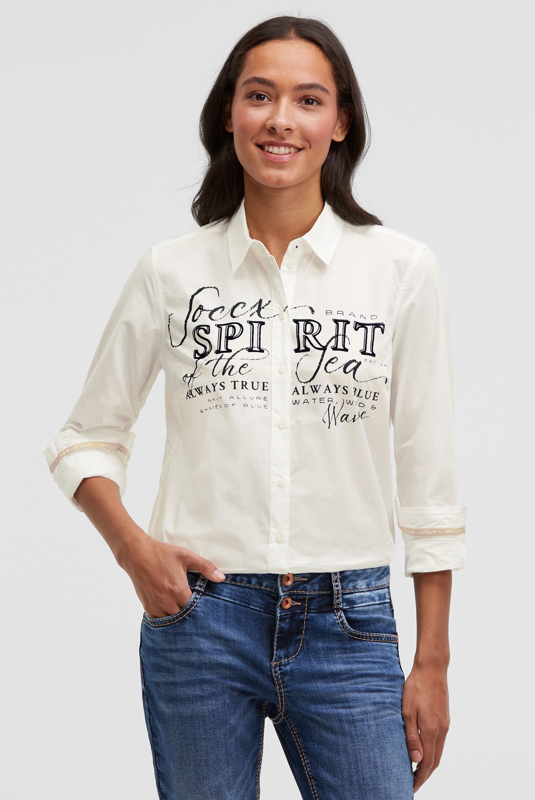 SOCCX Langarmbluse mit Kellerfalte im Rücken