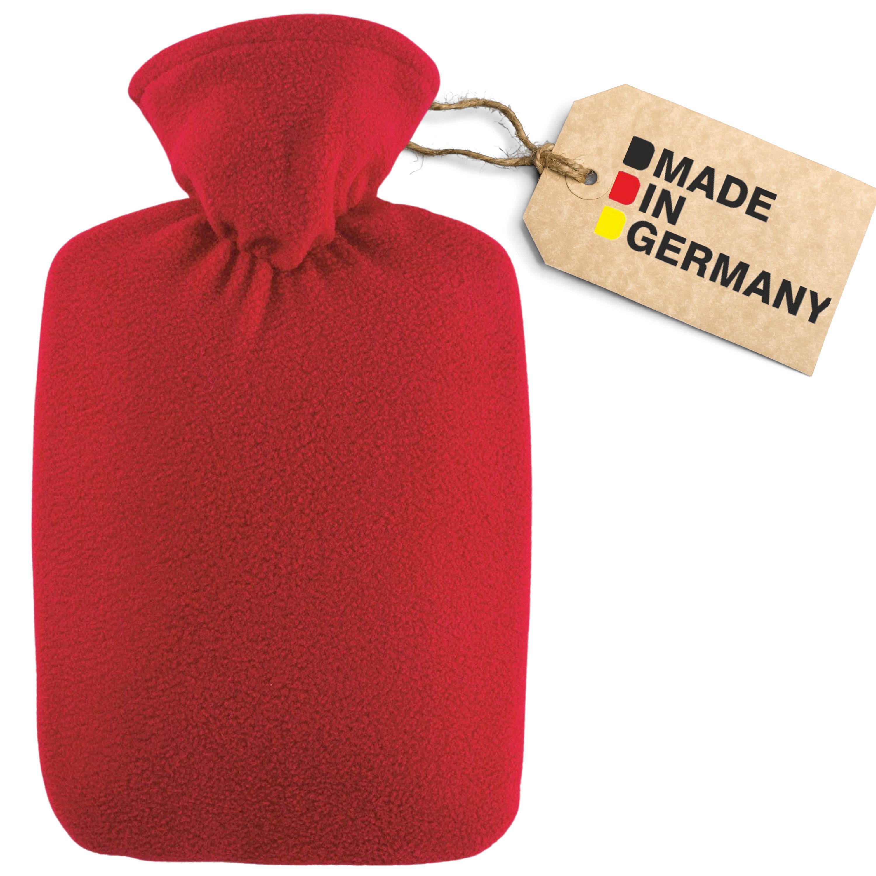 Hugo Frosch Wärmflasche - Wärmflasche Klassik 1,8 l mit Fleecebezug rot, Made in Germany