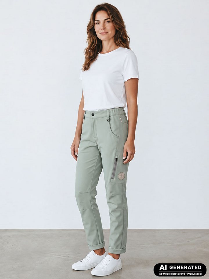 Baumfuchs Softshellhose Damen Outdoor-Hose 20867 - Wanderhose Trekkinghose Innen mit Fleece Elastischer Bund, Vorgeformte Knie, Verstellbarer Beinabschluss