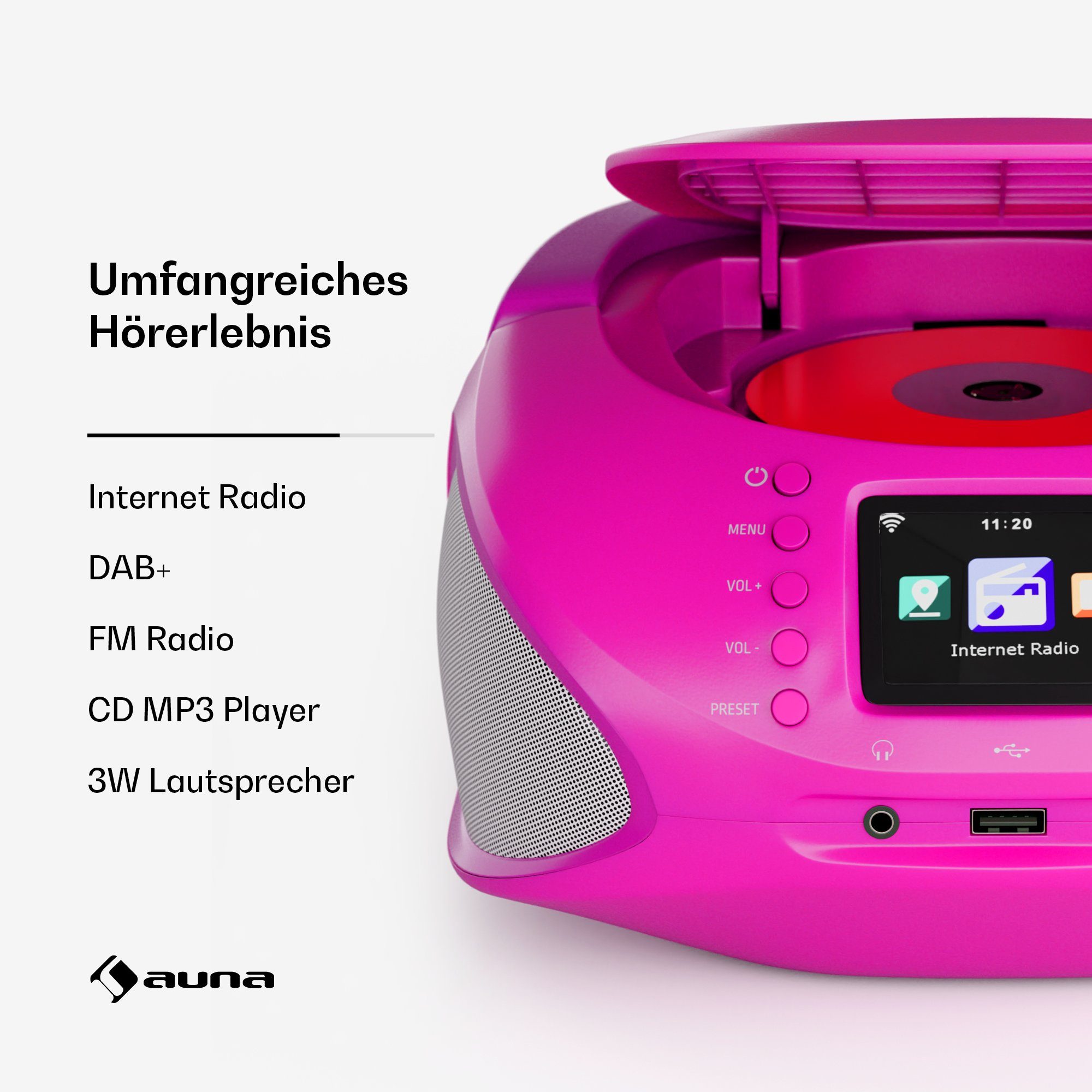 Auna auna Roadie Smart IR/DAB/BT/CD/MP3 Boombox USB BL Radio (FM-Radio;Internetradio, 3 W, Bluetooth Radio DAB Tragbar CD MP3 Player 3 W)