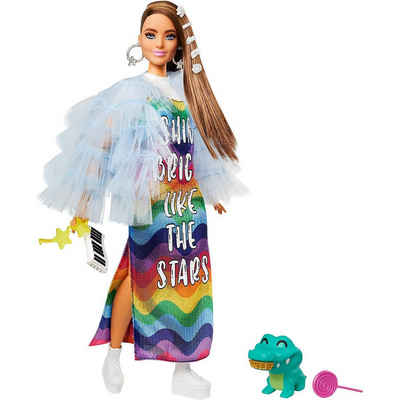 Mattel® Anziehpuppe Barbie Extra Puppe mit Regenbogen-Kleid