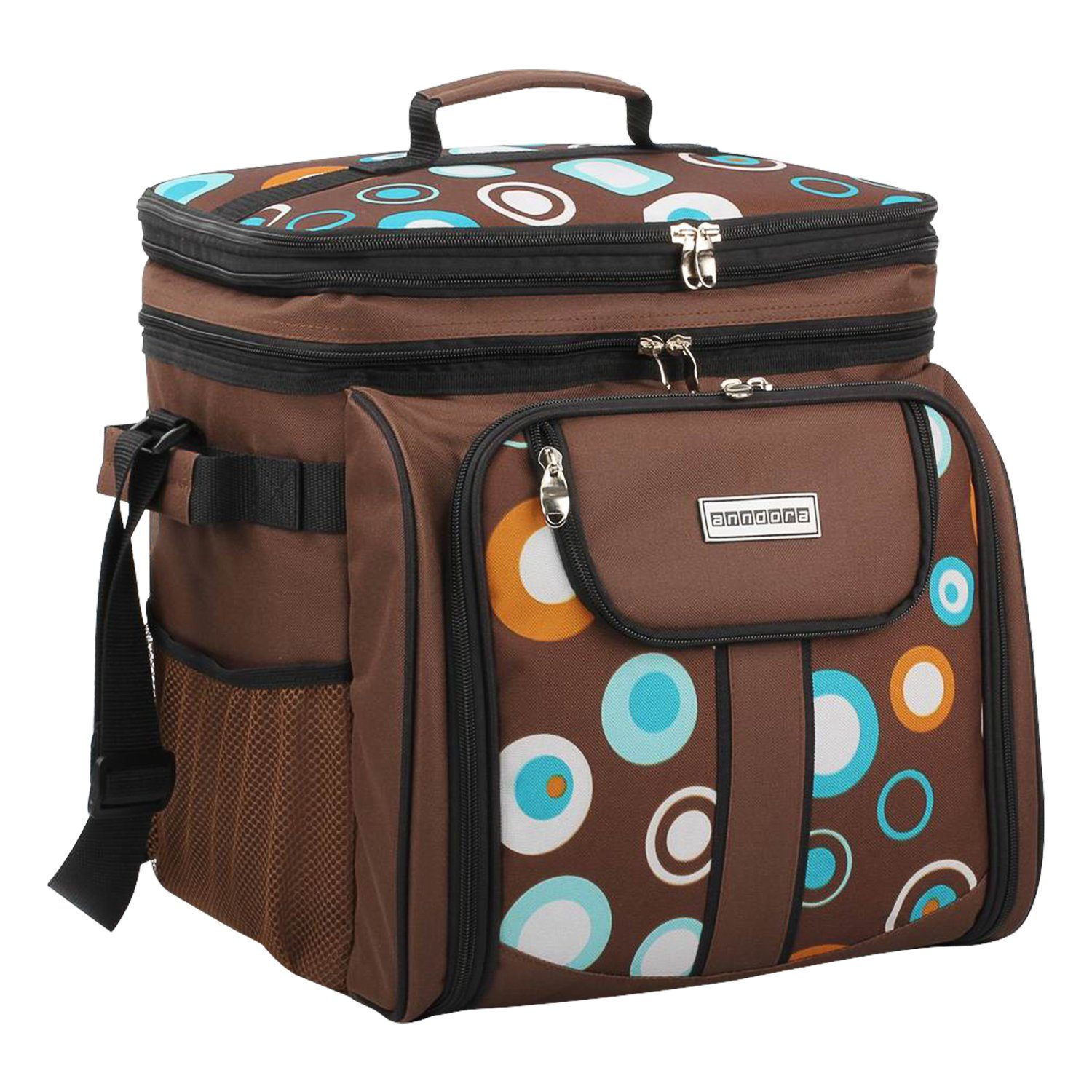 anndora Picknicktasche Umhängetasche Tragetasche + Zubehör 29-teilig, außenliegende Flaschenhalter - Austattung für 4 Personen