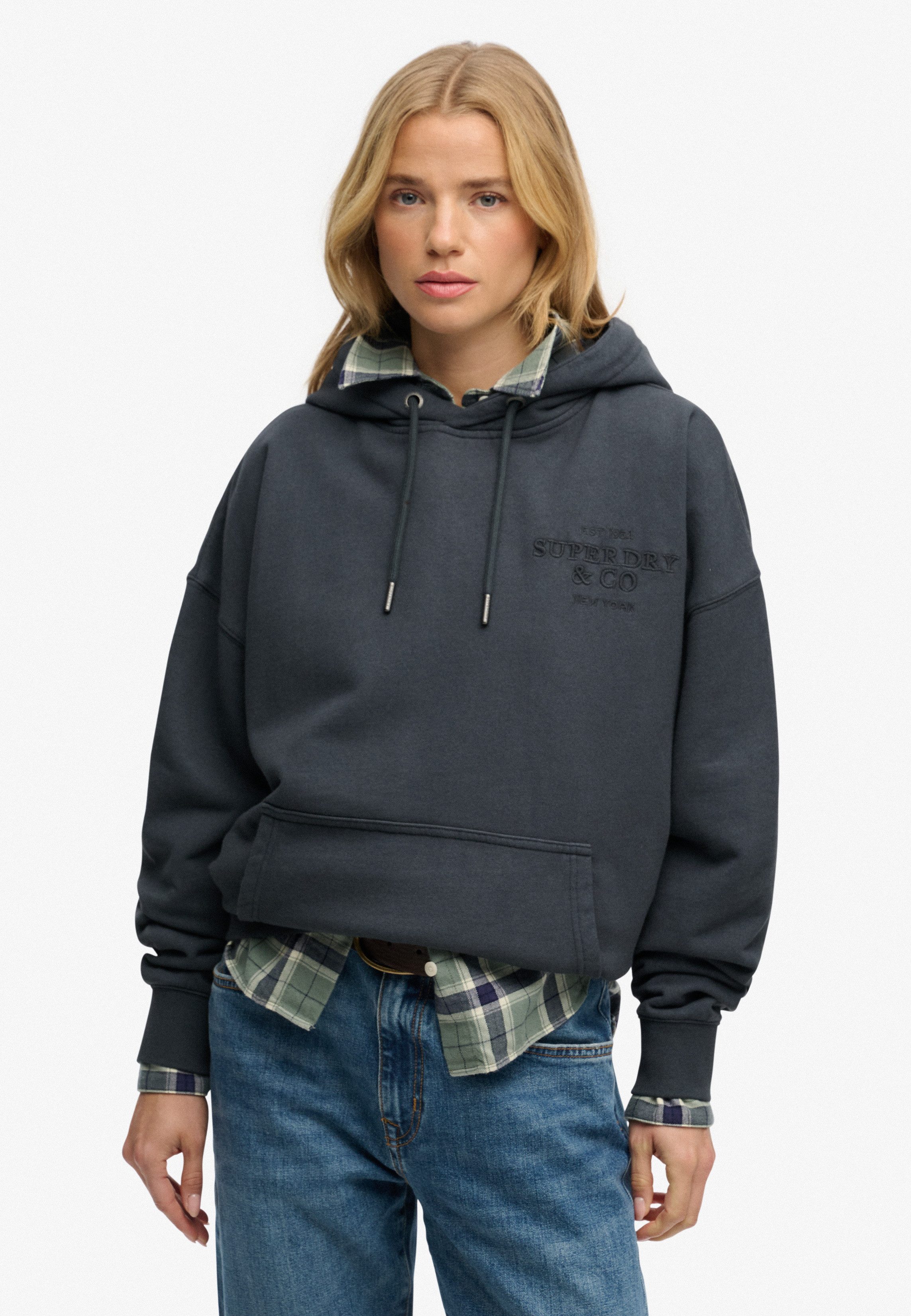 Superdry Kapuzensweatshirt Luxe Casual Emb Relaxed Hood Baumwolle, oversize