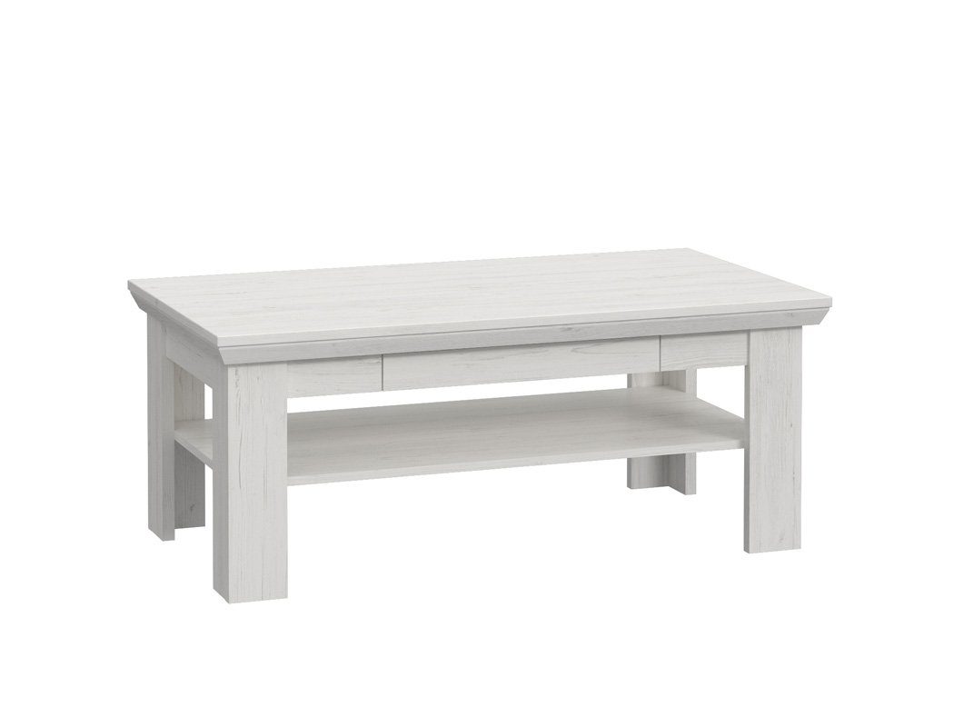 expendio Couchtisch Enzo 8, Pinie weiss Nb. 110x45x60 cm Landhausstil m. Schubkasten u. Ablagefach | Couchtische