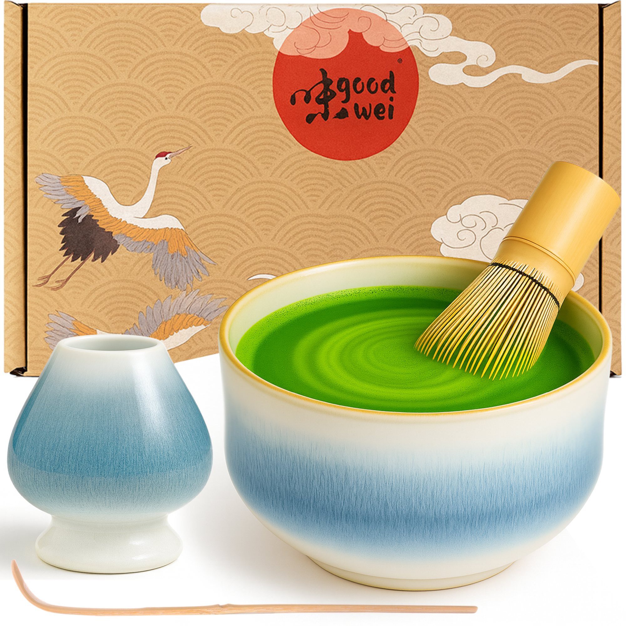 Goodwei Teeservice Matcha-Set "Rindō" 80 mit Teeschale, Matchabesen und Besenhalter (4-tlg), 1 Personen, Keramik, handgearbeitet