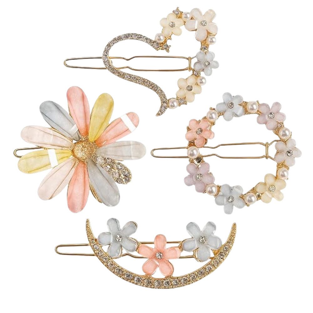YouBella Haarspange Koreanische Blumen-Haarspangen für Damen und Mädchen, 4er-Set