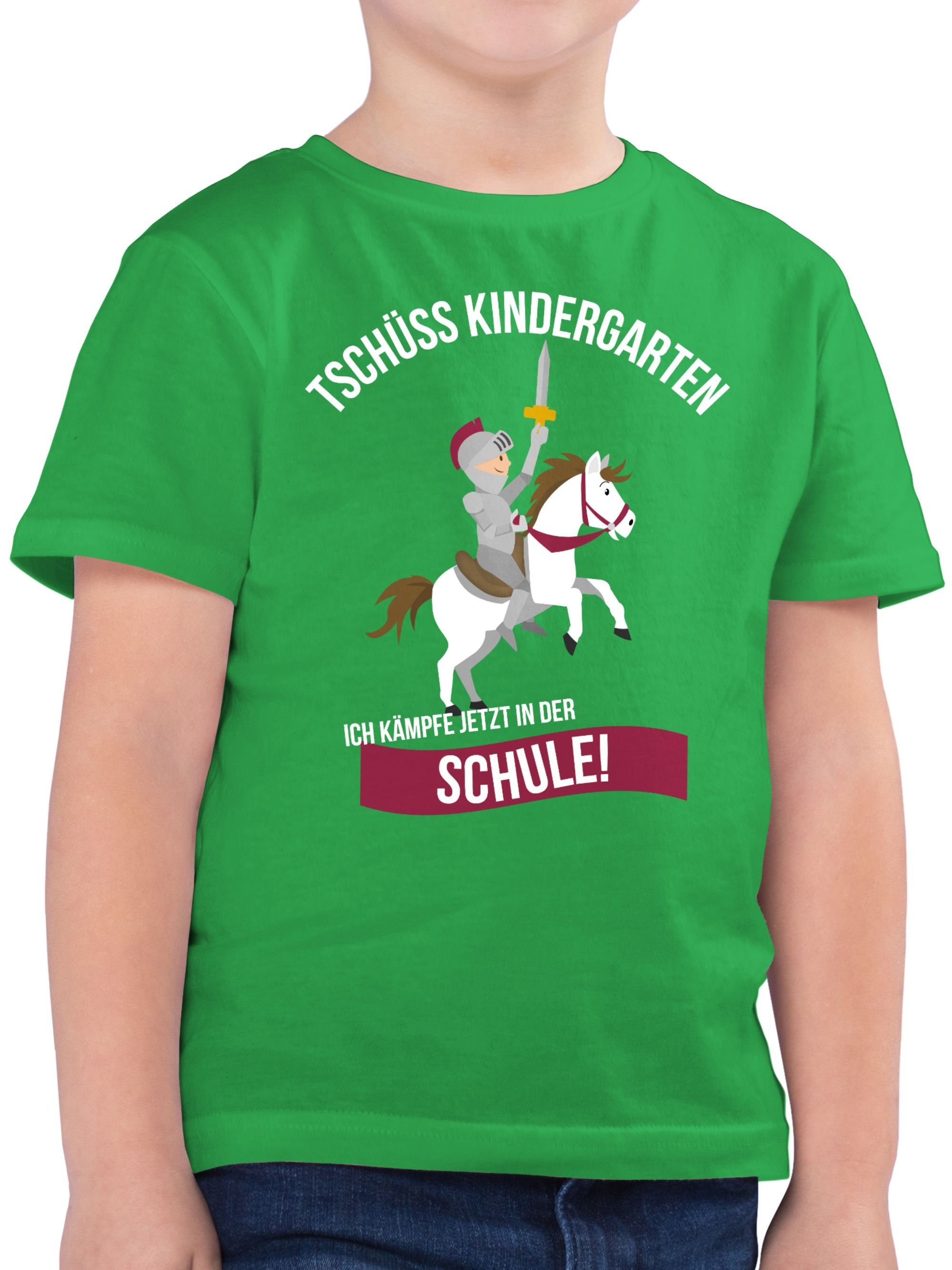 Shirtracer T-Shirt Tschüss Kindergarten Schule Ritter Einschulung Junge Schulanfang Geschenke 3 Grün