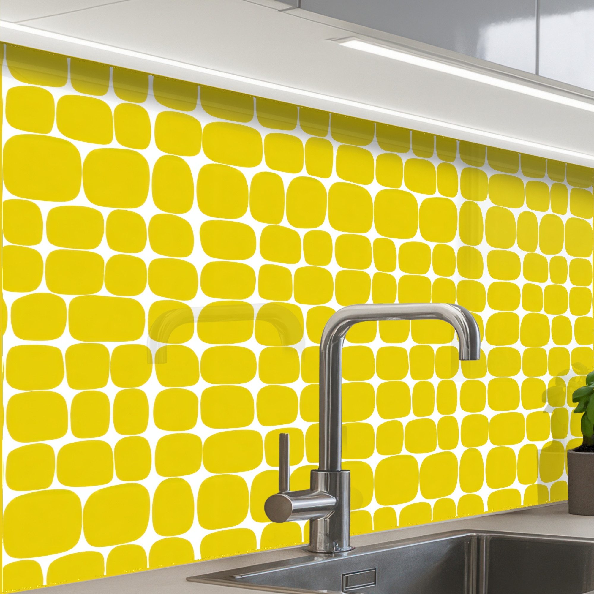 KitchenYeah Küchenrückwand selbstklebend (keine Folie) Dots - Modern - Gelb, (1-tlg), Spritzschutz, Küche, Rückwand, Küchenwand, Küchenfront, 80x60 cm
