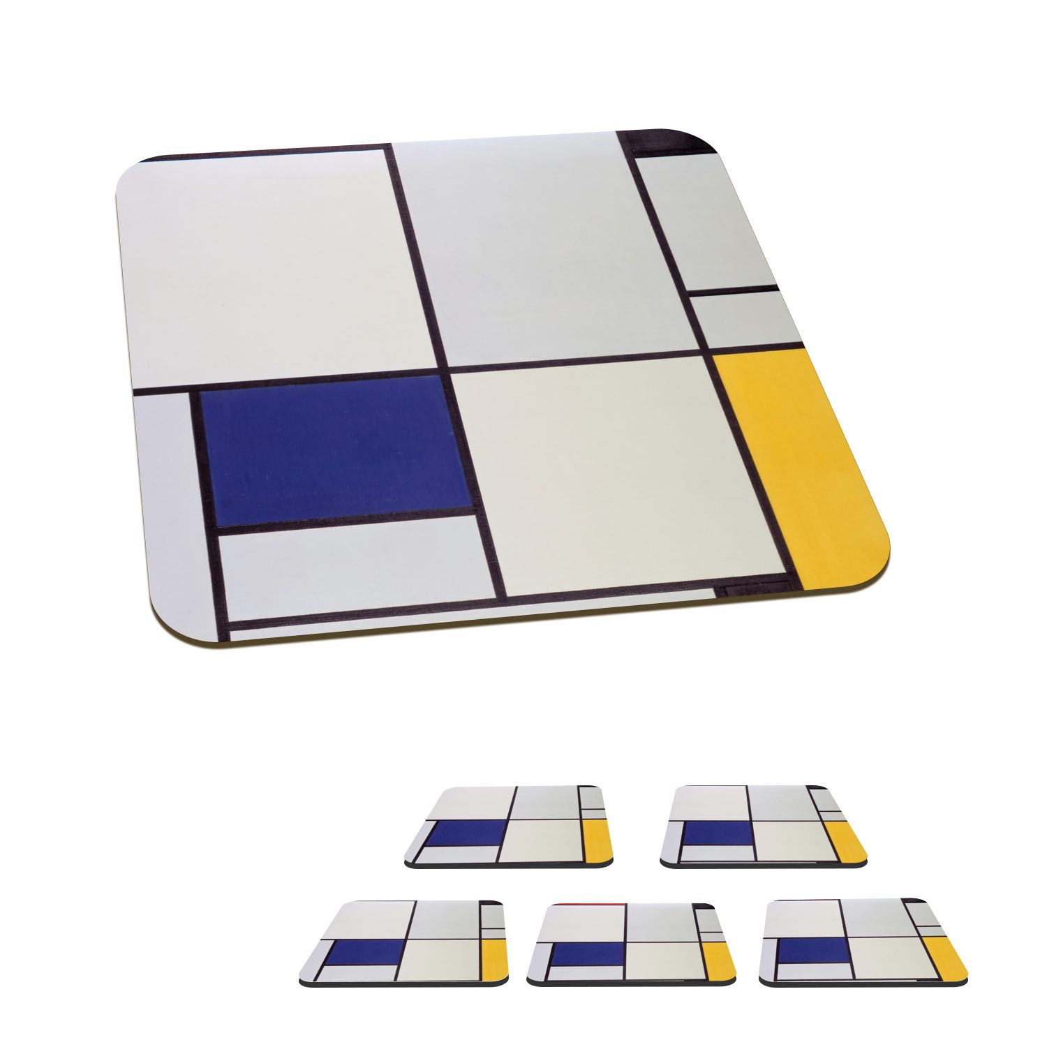 MuchoWow Glasuntersetzer Tableau I - Piet Mondrian, Zubehör für Gläser, 6-tlg., Glasuntersetzer, Tischuntersetzer, Korkuntersetzer, Untersetzer, Tasse