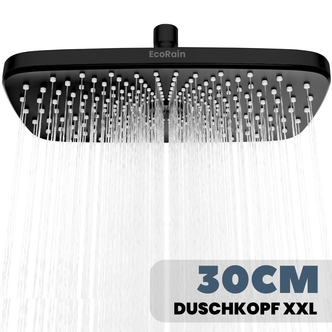 EcoRain Regenduschkopf Regenduschkopf XL 30 Rechteckig Melvin Chrom Wassereinsparung Schwarz