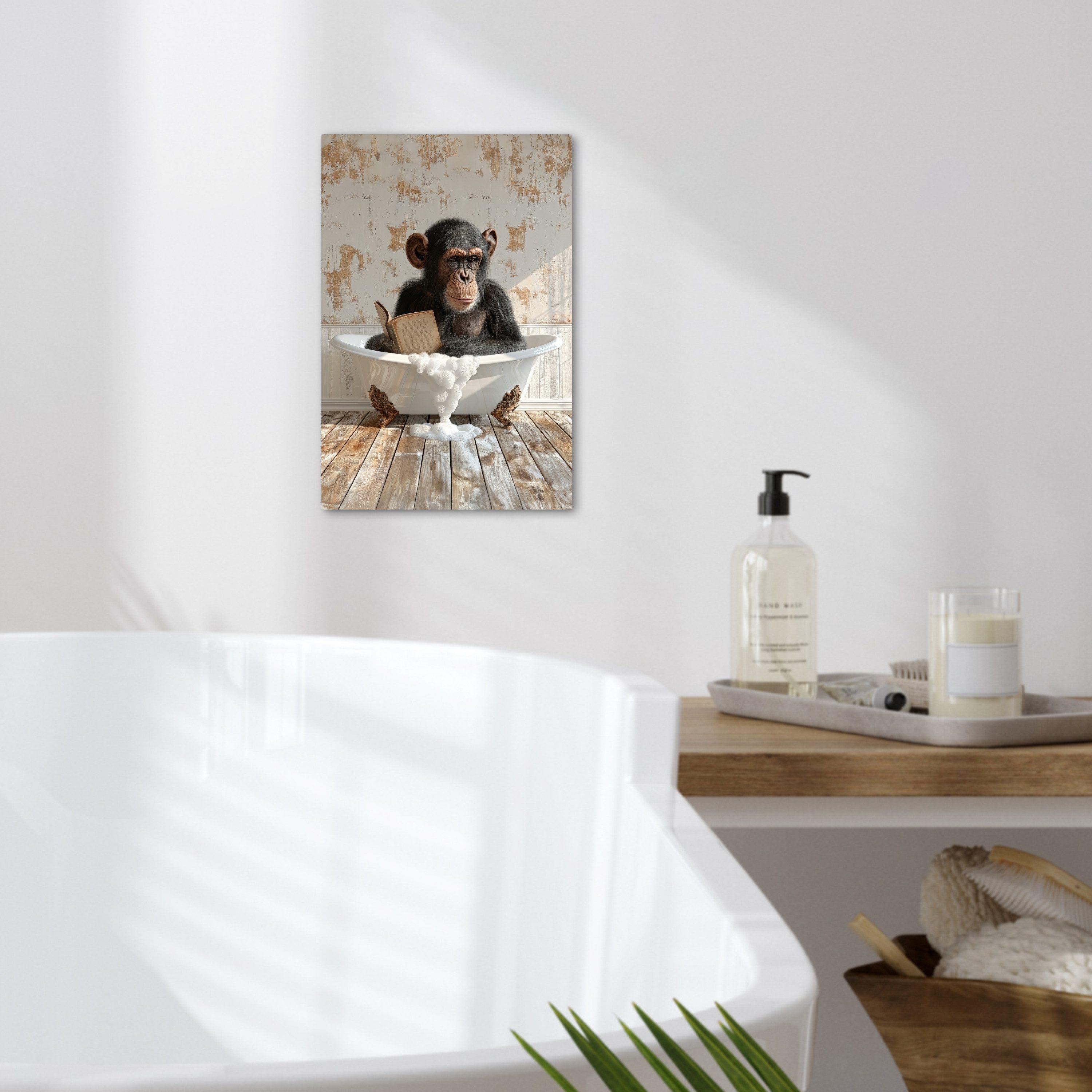 OneMillionCanvasses® Leinwandbild Vintage - Affe - Badewanne - Schaumstoff - Tier, Fotodruck (1 St), Badezimmer Deko, Bilder WC, Toilette Wanddeko 20x30 cm – Bild 2 von 5