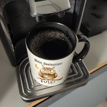speecheese Tasse Eule Kaffeebecher in schwarz mit Spruch Mein Seelentier Eule