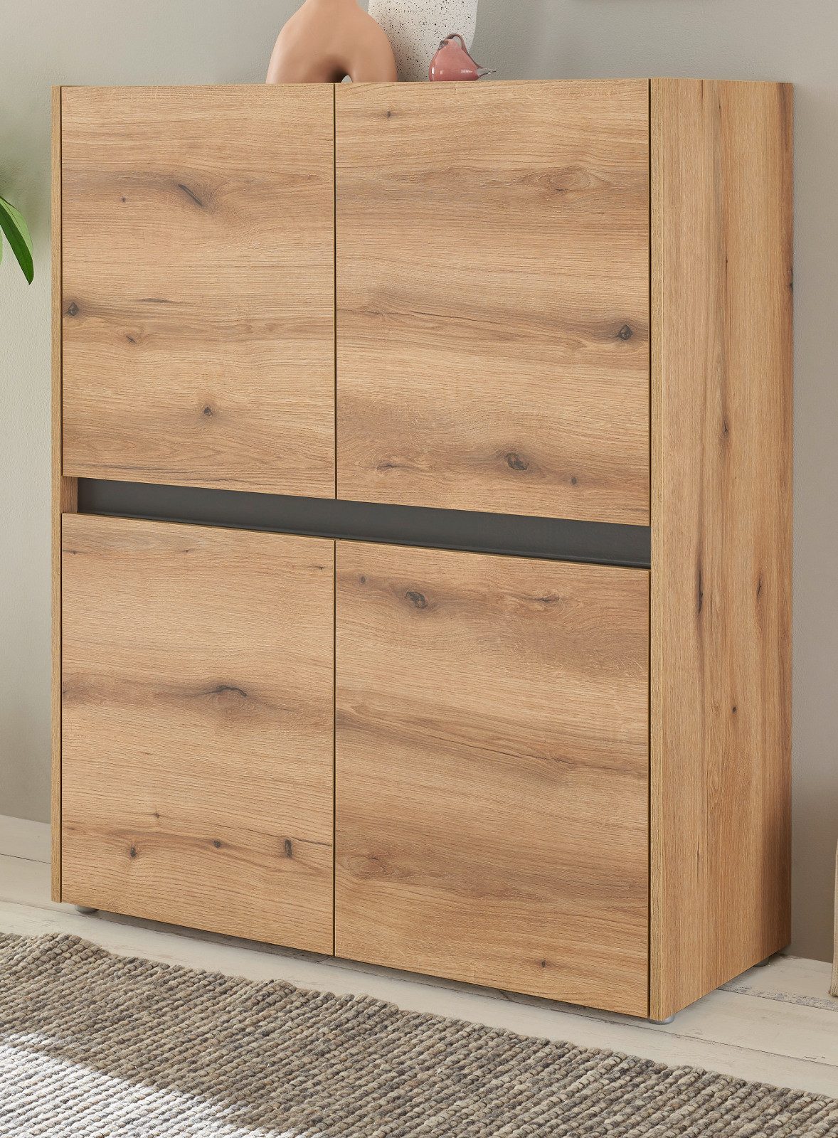 Furn.Design Highboard Center (Schrank in Evoke Eiche mit grau, 4-türig, 100 x 120 cm), mit 8 Fächern