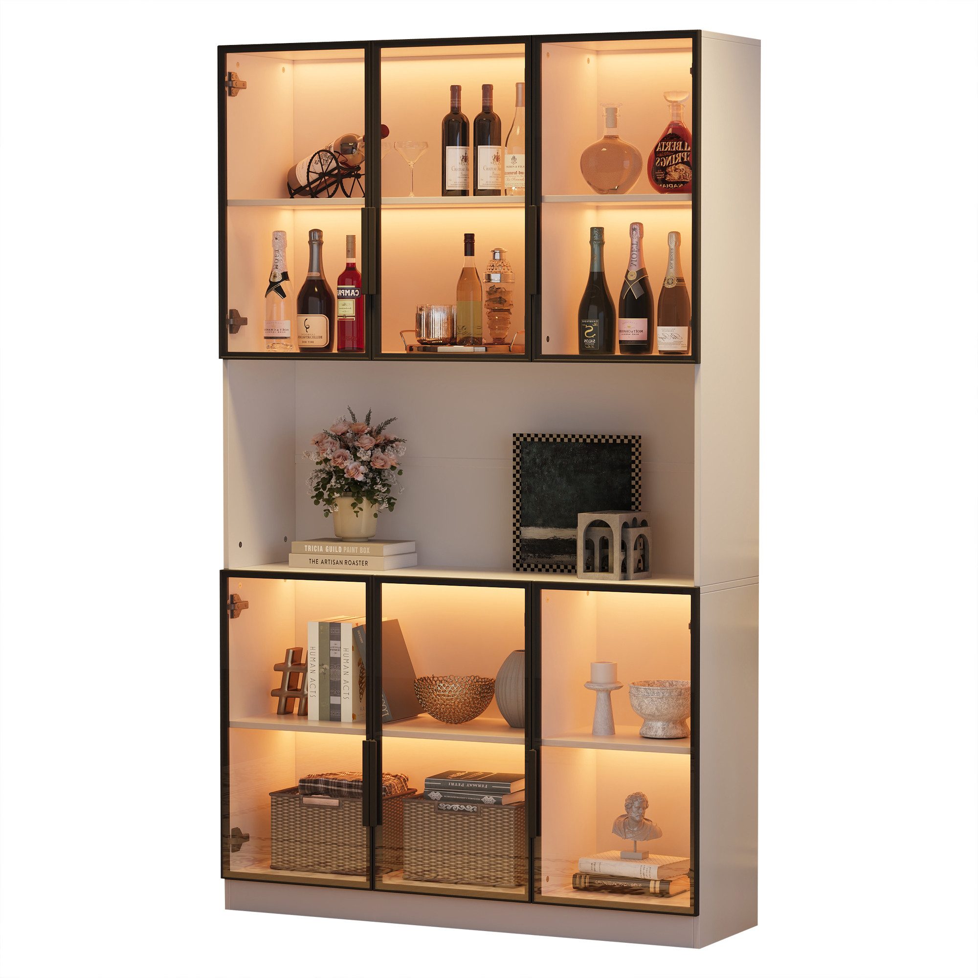 FANNOU Standvitrine mit 6 Schranktüren, 120*34*200cm Vitrine (1-St) Freilagerbereich, Hochschrank, Glasvitrine, Multifunktionsschrank