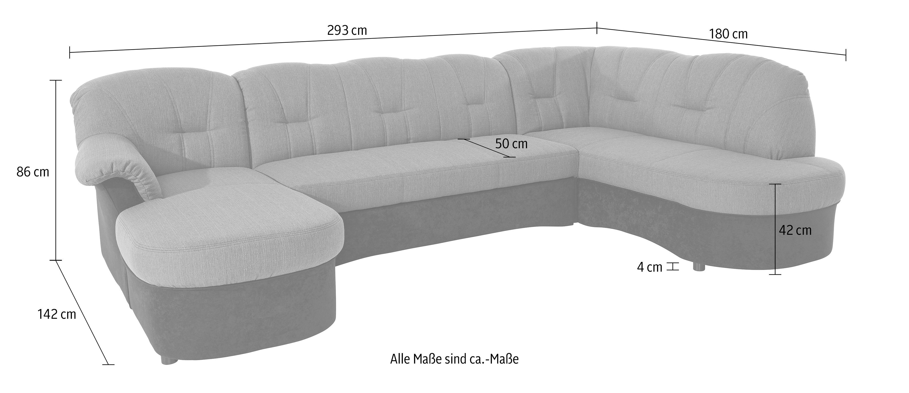 DOMO collection Wohnlandschaft FLORES 293x180x86 cm, hochwertig, komfortabel, U-Form, 3 Teile, wahlw. mit Bettfunktion, wahlw. mit Federkern, Unser Dauertiefpre – Bild 5 von 5