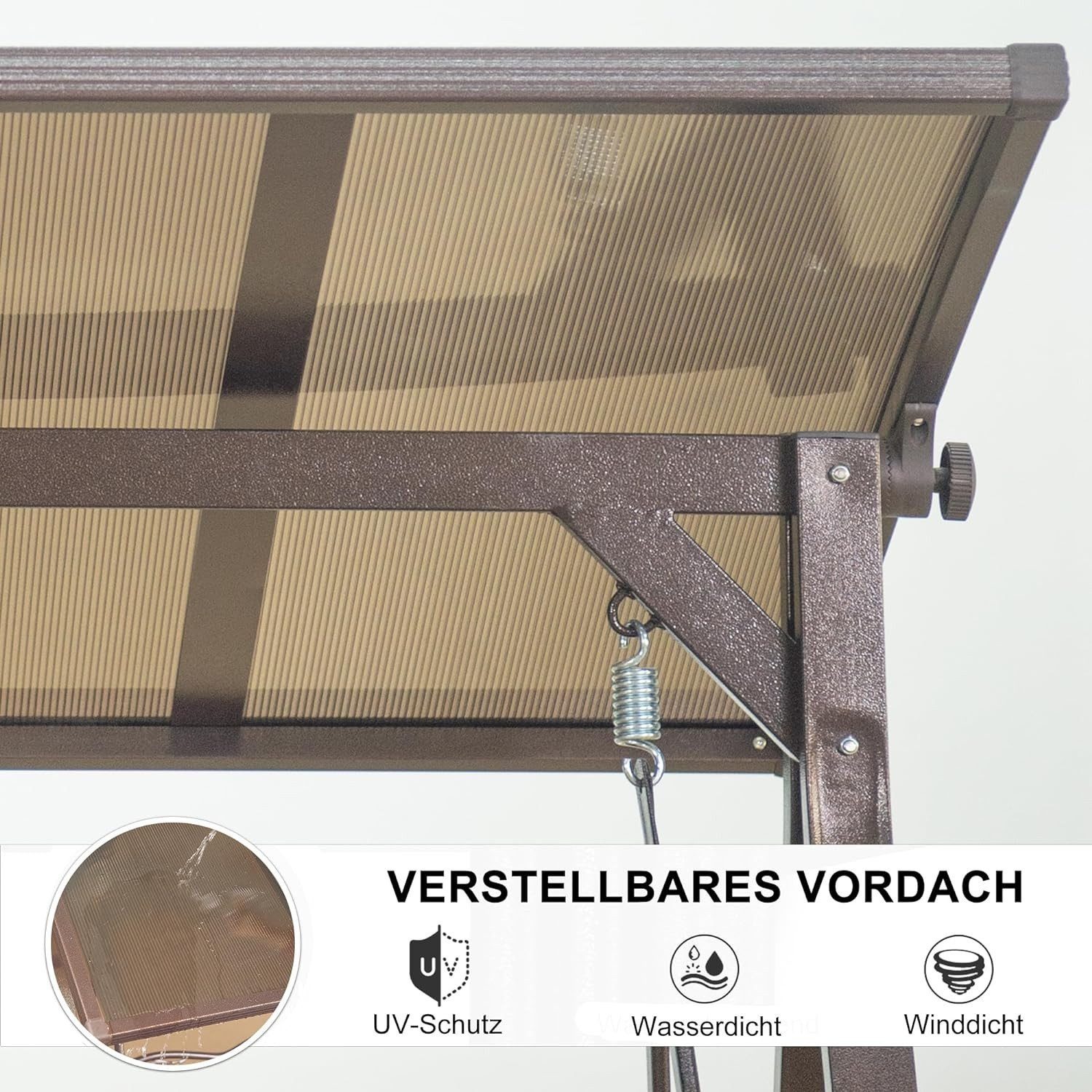 PURPLE LEAF Hollywoodschaukel Gartenschaukel mit Verstellbares Sonnendach Schaukel, 3-Sitzer, mit PVC Hardtop, Verstellbares Sonnendach, Robust & Wetterfest – Bild 5 von 5