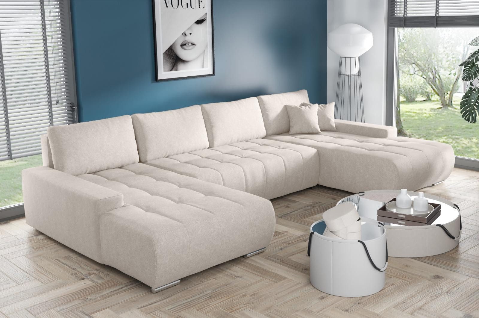 Compleo Ecksofa mit Schlaffunktion aus Velourstoff MONA, mit Bettkasten, U- günstig online kaufen