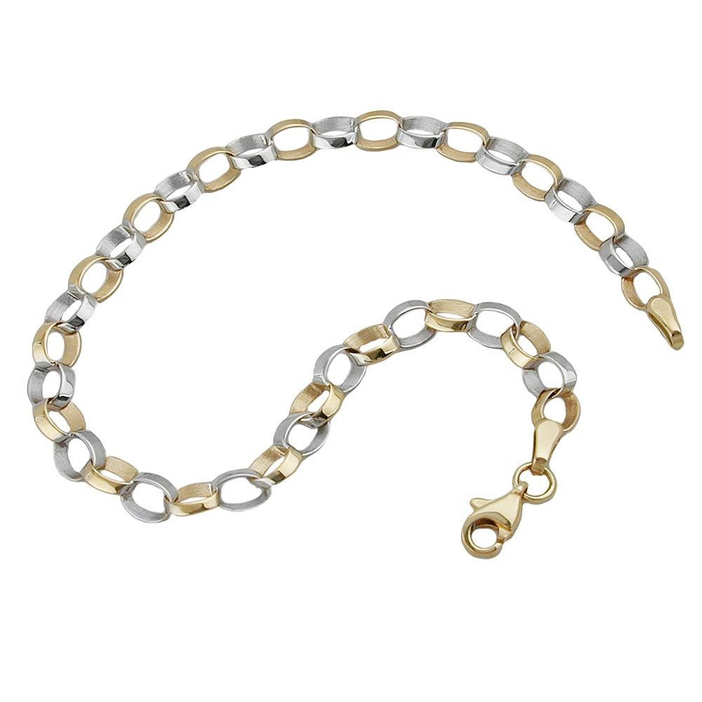 Schmuck Krone Goldarmband Armband, Ankerkette oval, 9Kt Gold bicolor, 19cm, Gold 375