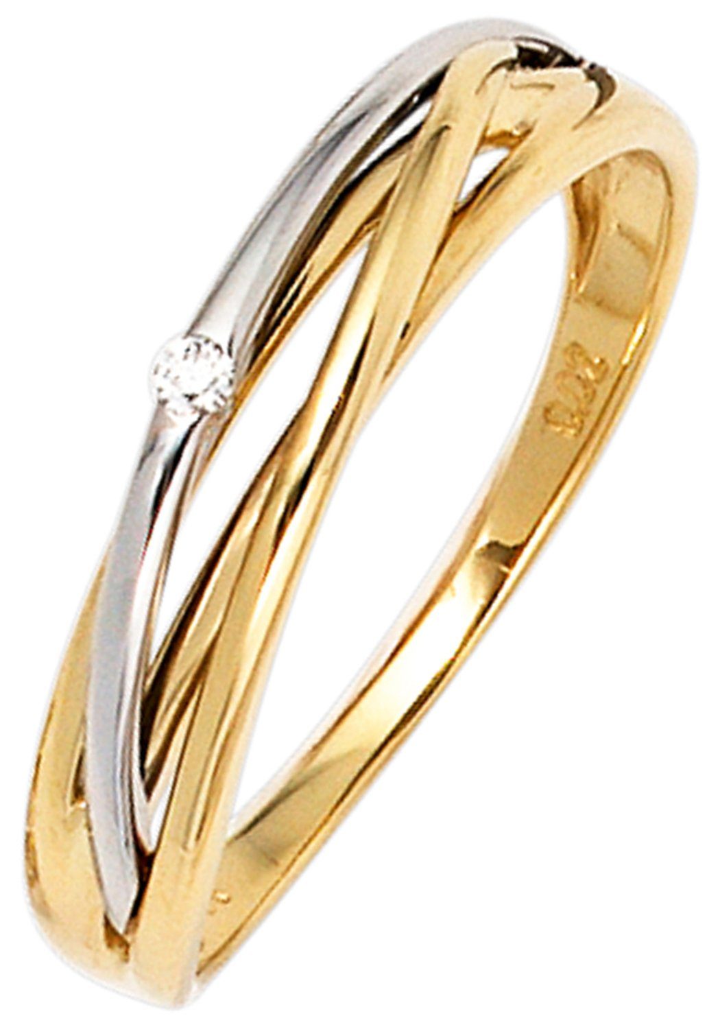 Jobo Damen-Creolen – 14 Karat 585 Gold Bicolor, Mit Smaragden & Diamanten, Ø 14,7 Mm