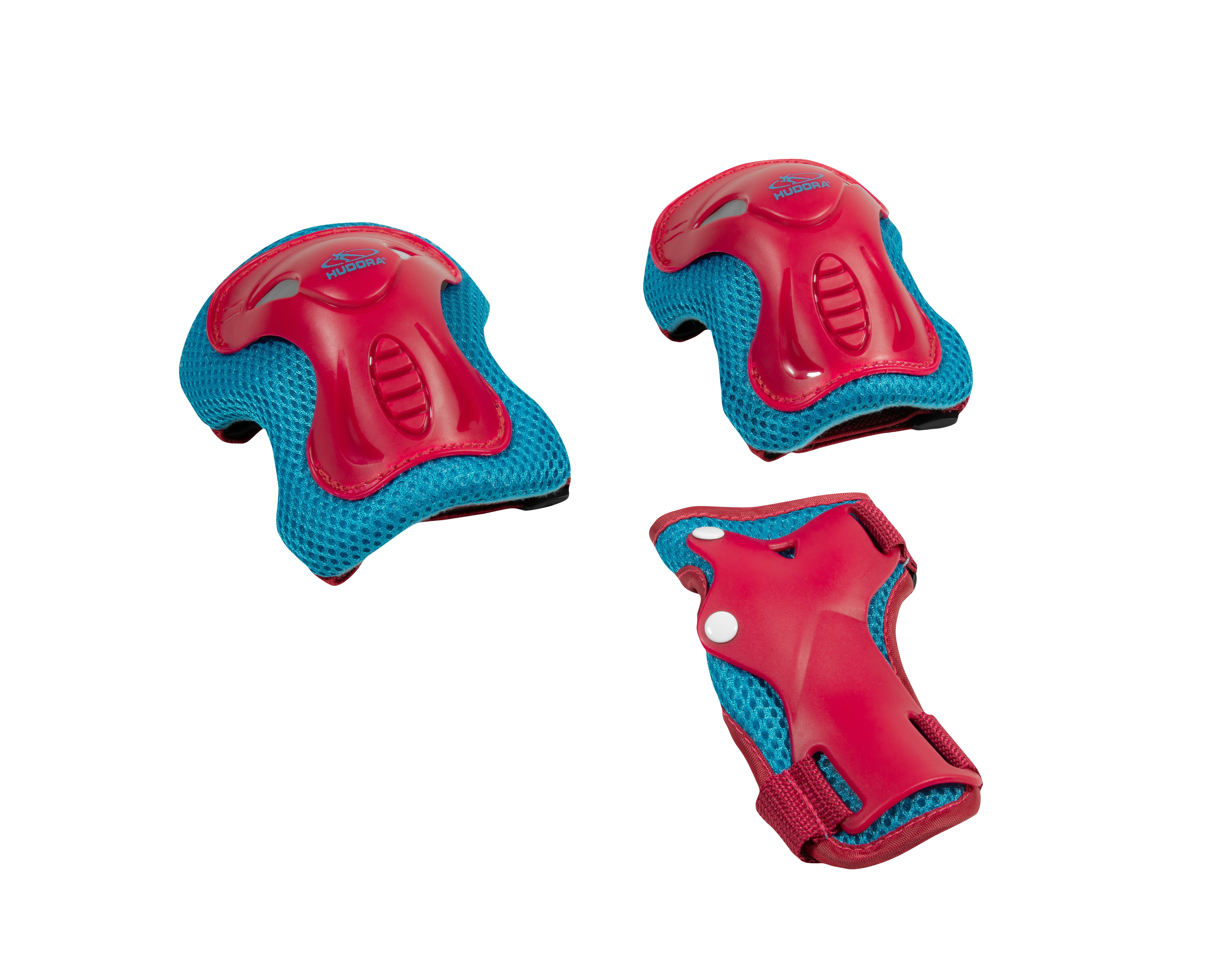 Hudora Защитные-Set Kids, 6tlg. Komplett-Set, Gr. XS, S, berry/blue (Set), Easy-Fit Anziehhilfe