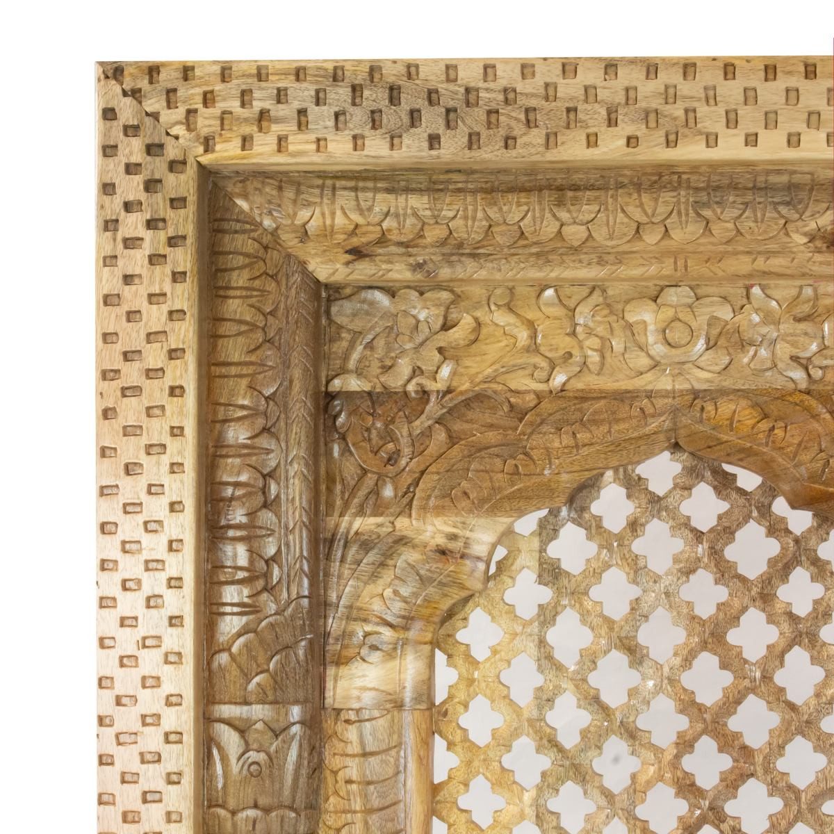 Oriental Galerie Dekofigur Holzrelief im Fensterladendesign Indien 80 x 100 cm (1 St), Handgeschnitztes Holzrelief, orientalische Wanddeko, Mangoholz