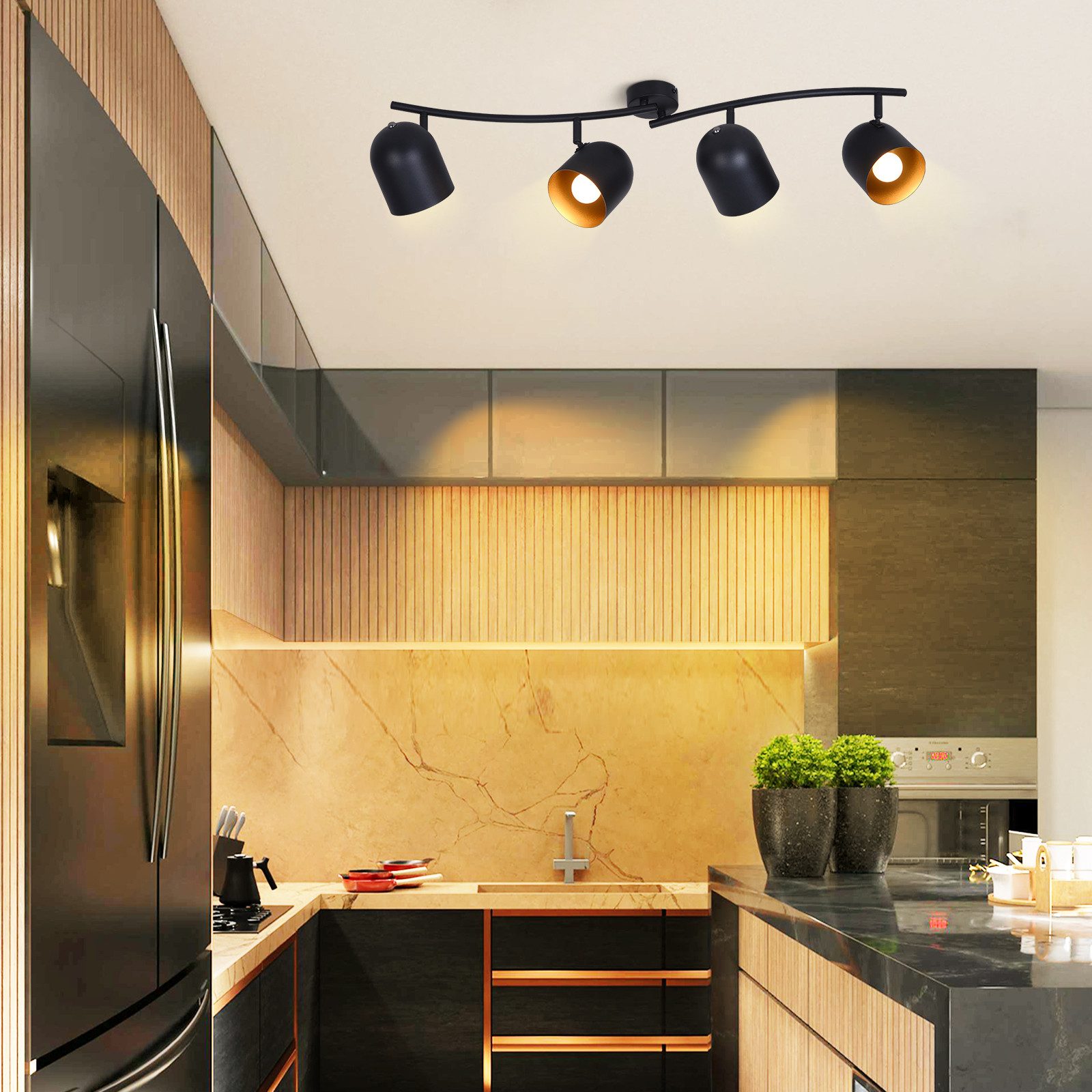 ZMH Deckenstrahler 2/3/4 Flammig-Schwarzgold E14 Deckenlampe günstig online kaufen