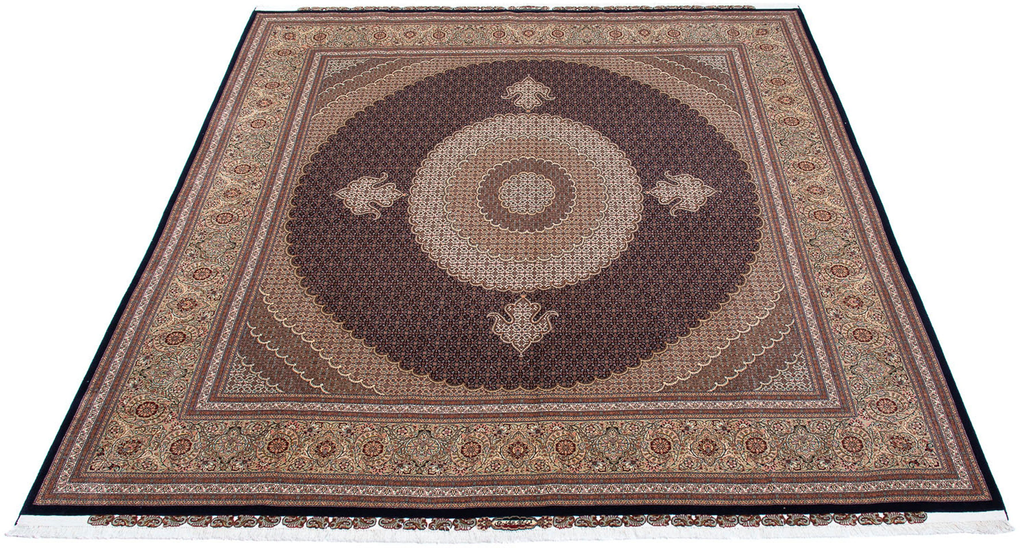 Orientteppich Perser - Täbriz quadratisch - 310 x 302 cm - dunkelbraun, morgenland, quadratisch, Höhe: 10 mm, Wohnzimmer, Handgeknüpft, Einzelstück mit Zertifikat