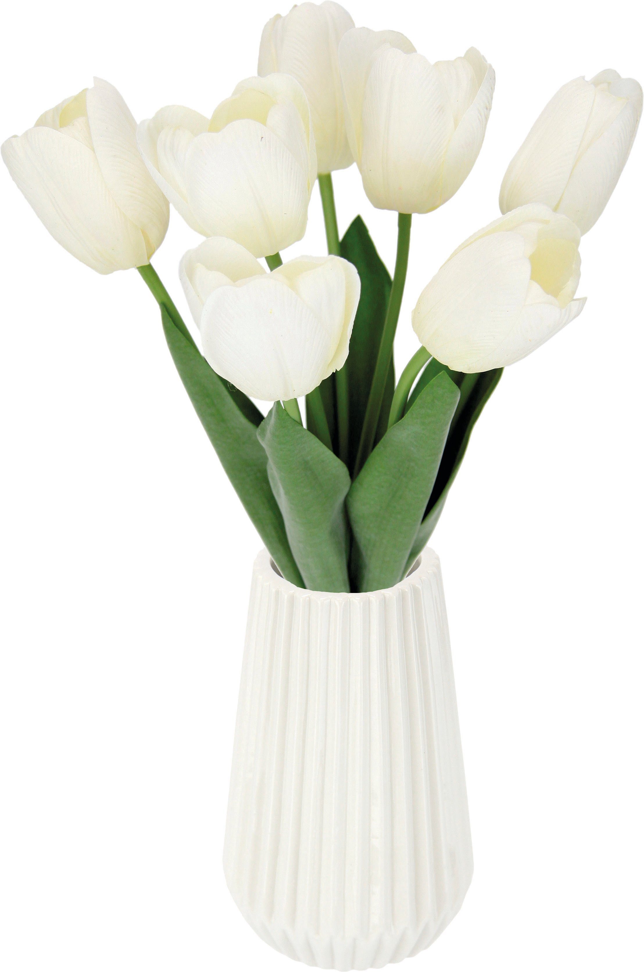 Kunstblume Real-Touch-Tulpen, I.GE.A., Höhe 33 cm, Vase aus Keramik weiß