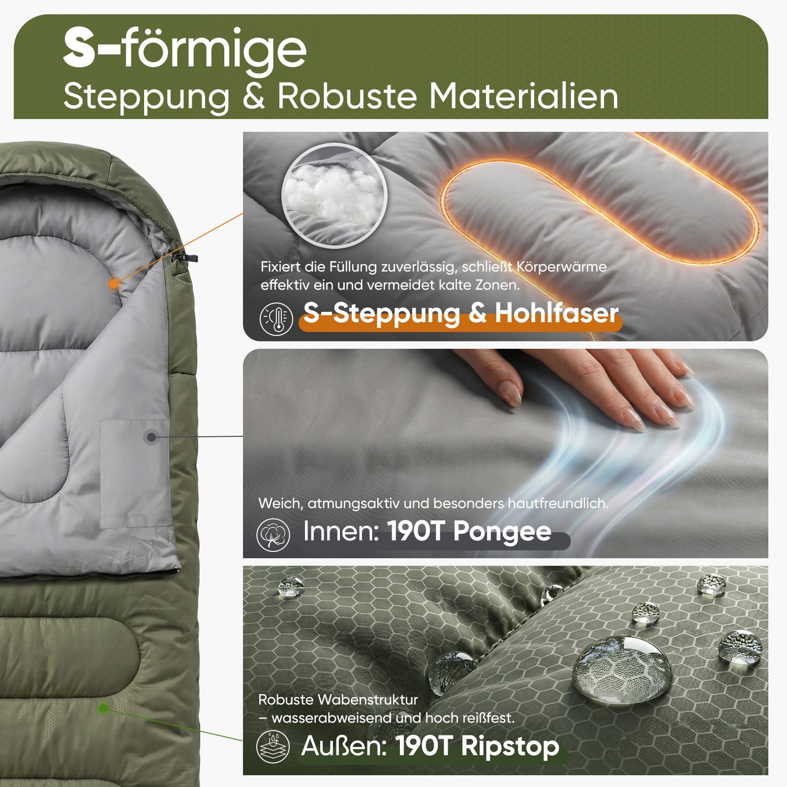 Sekey Deckenschlafsack 3 Jahreszeiten Schlafsack 220x80 cm 10–20°C Deckenform mit Kapuze, 2-in-1 Schlafsack & Decke – Atmungsaktiv, wasserabweisend