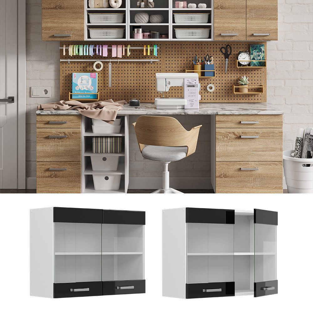 Vicco Schranksystem R-Line, Schwarz Hochglanz/Weiß, 80 günstig online kaufen