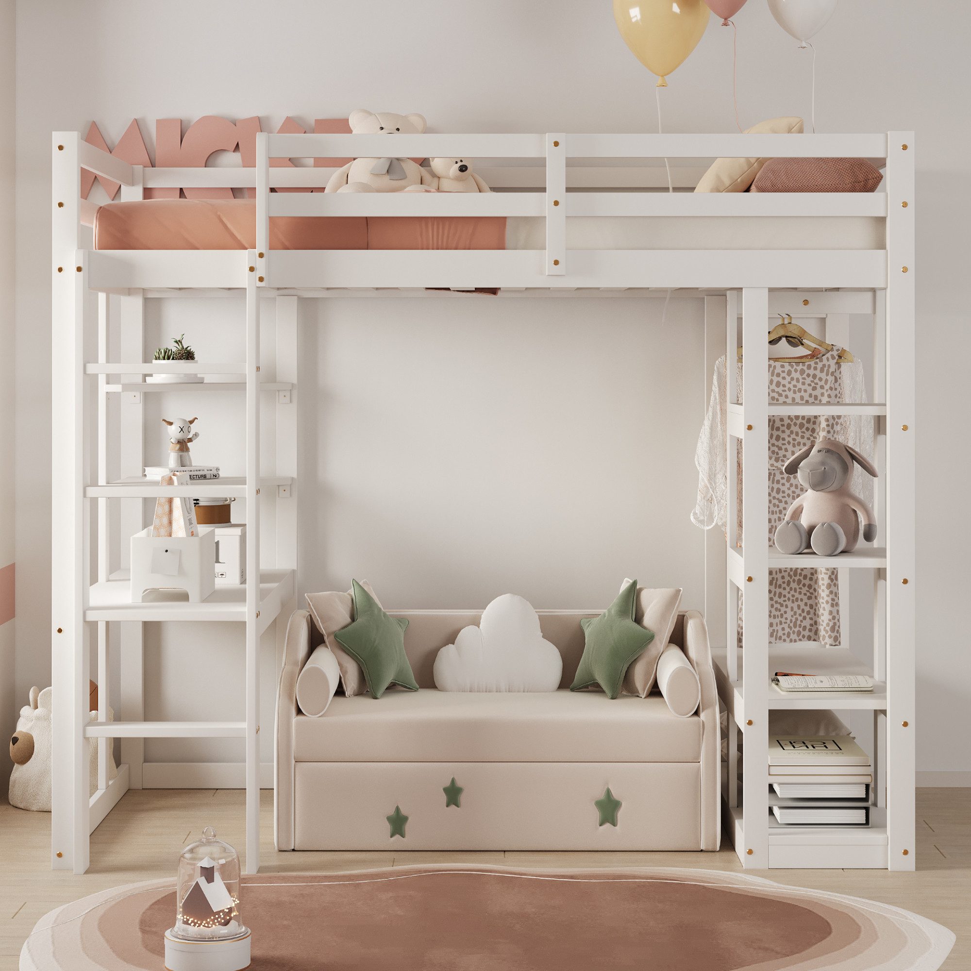 Flieks Hochbett Kinderbett 90x200cm mit Schreibtisch, günstig online kaufen
