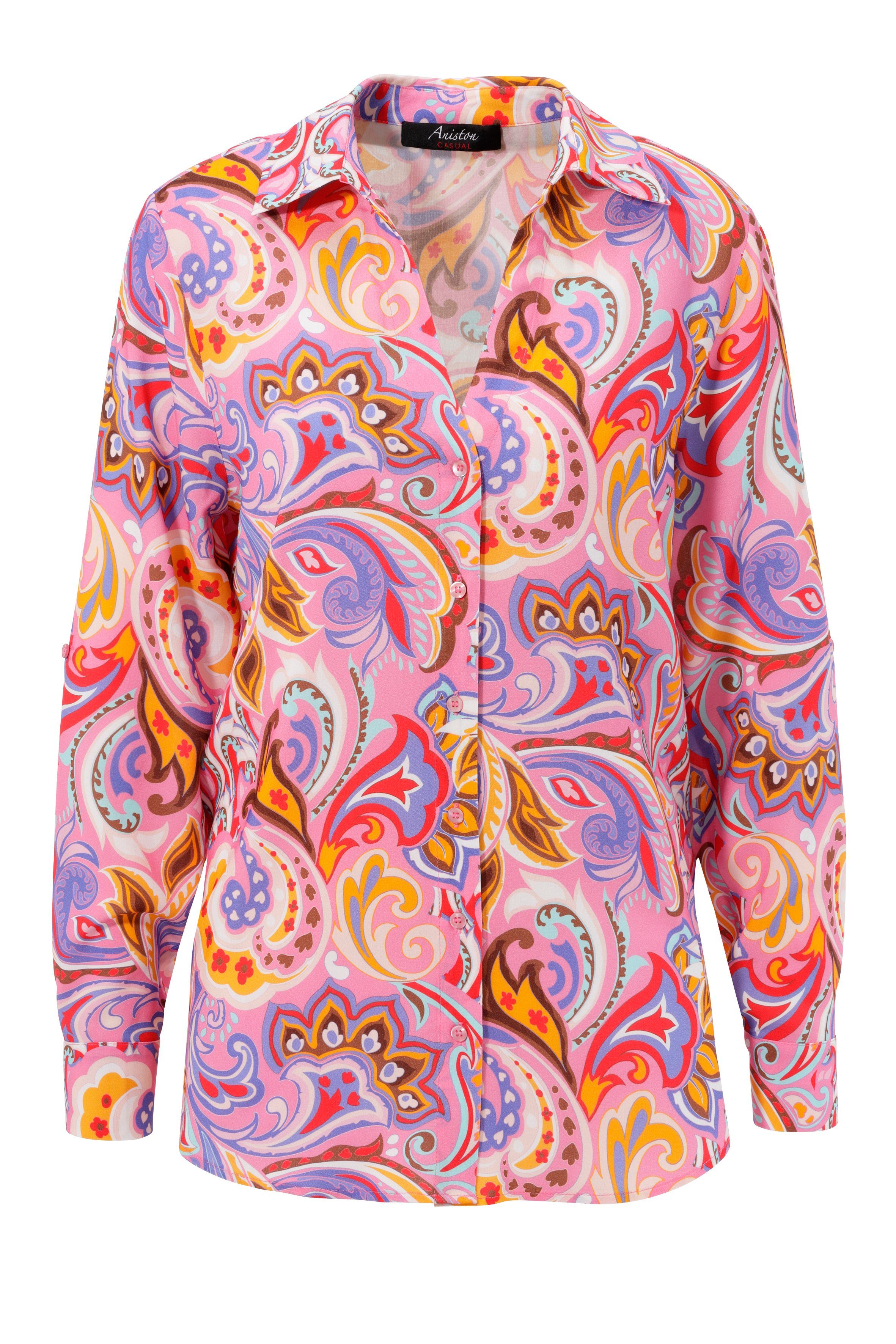 jedes ein Paisley-Muster pink-rot-hellorange-lila-ocker-türkis-rosa-jeansblau-braun-sand-dunkelbraun-wollweiß - graphische Aniston CASUAL Unikat Teil Hemdbluse