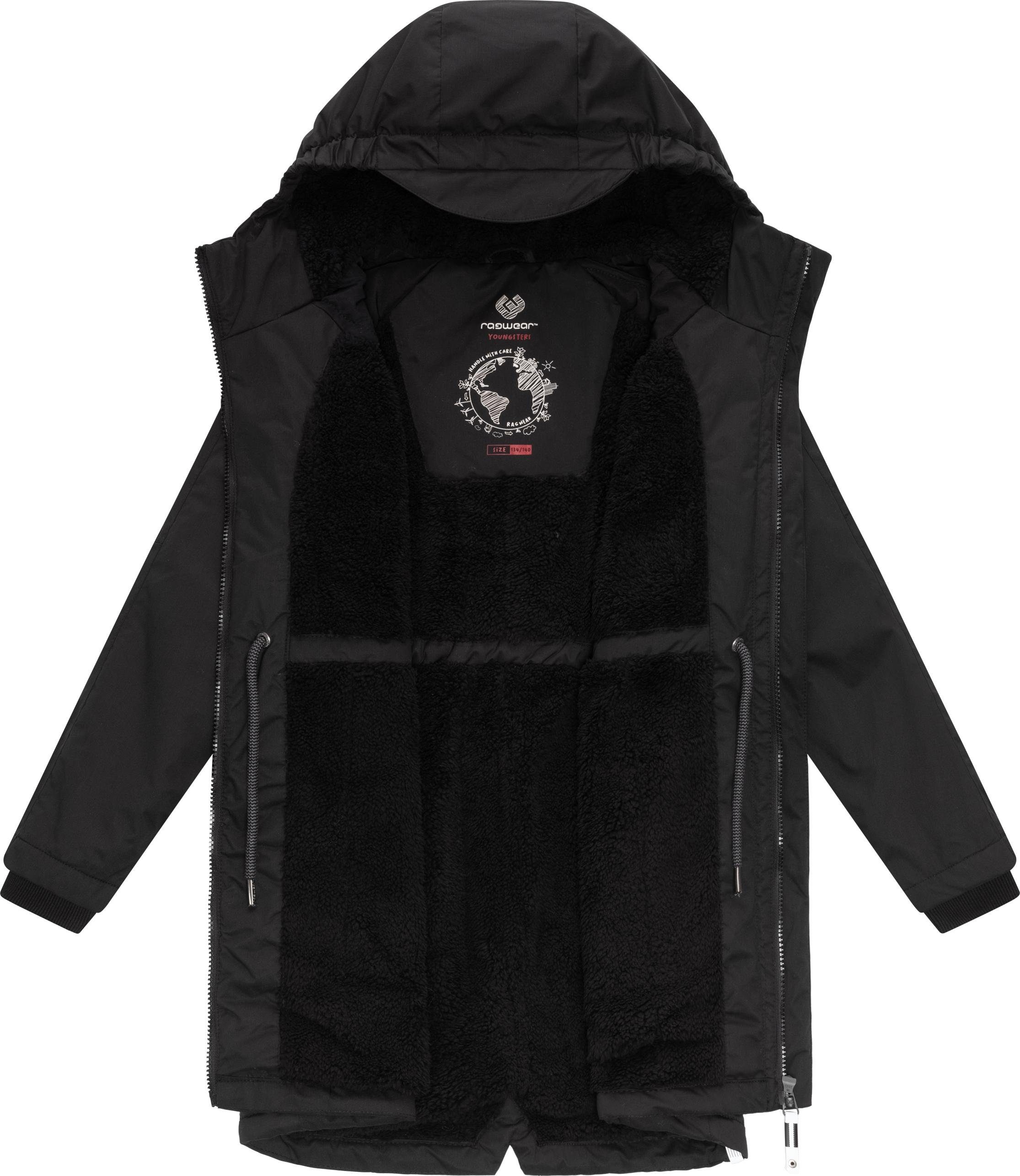 B schwarz mit warmem Uniparka Teddyfell-Innenfutter flauschig Ragwear Jacke Winterjacke