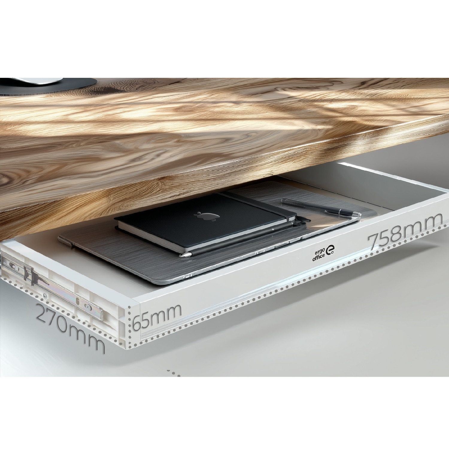 Ergo Office Schublade ER-302 Flache Schubladenunterbau 75,8 cm (1 St), Schublade mit Führungen max. Belastung 10 kg