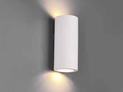 meineWunschleuchte LED Wandleuchte, innen ausgefallene, coole Gipslampe weiß für Treppenhaus, individuell bemalbar